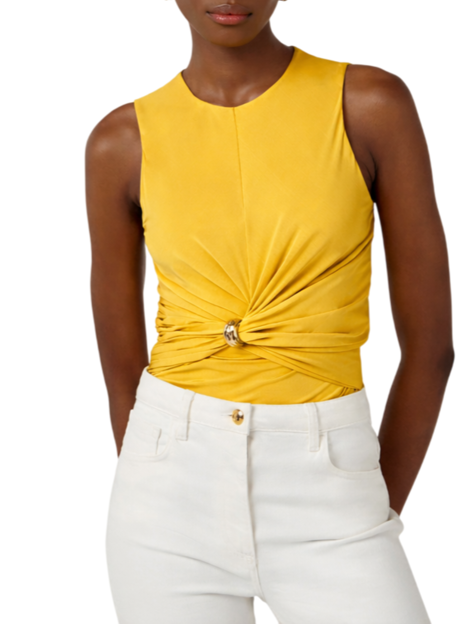 Elisabetta Franchi top donna con dettaglio gioiello giallo TO03761 EV4 ELISABETTA FRANCHI