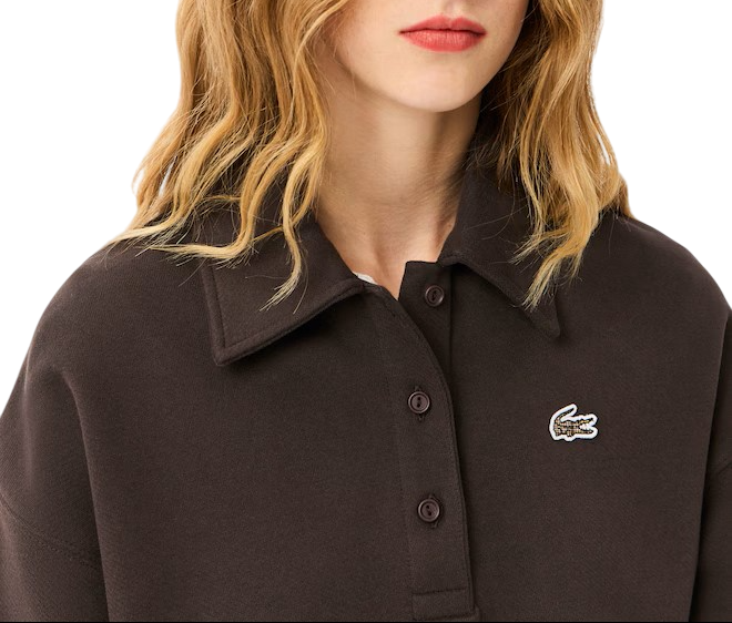 Lacoste polo donna in felpa oversize marrone SF5275 SKB LACOSTE