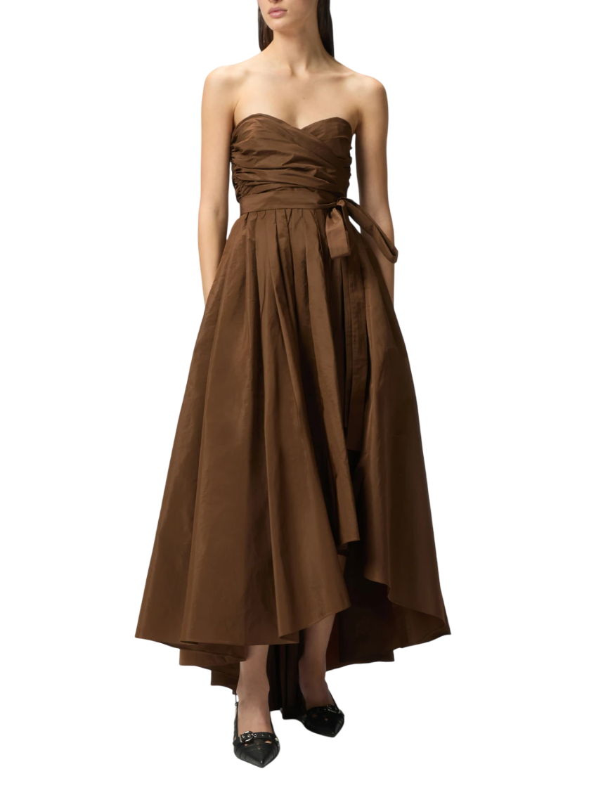 Pinko abito midi Pappagallo in taffetà marrone 104937-Y3LE L71 PINKO
