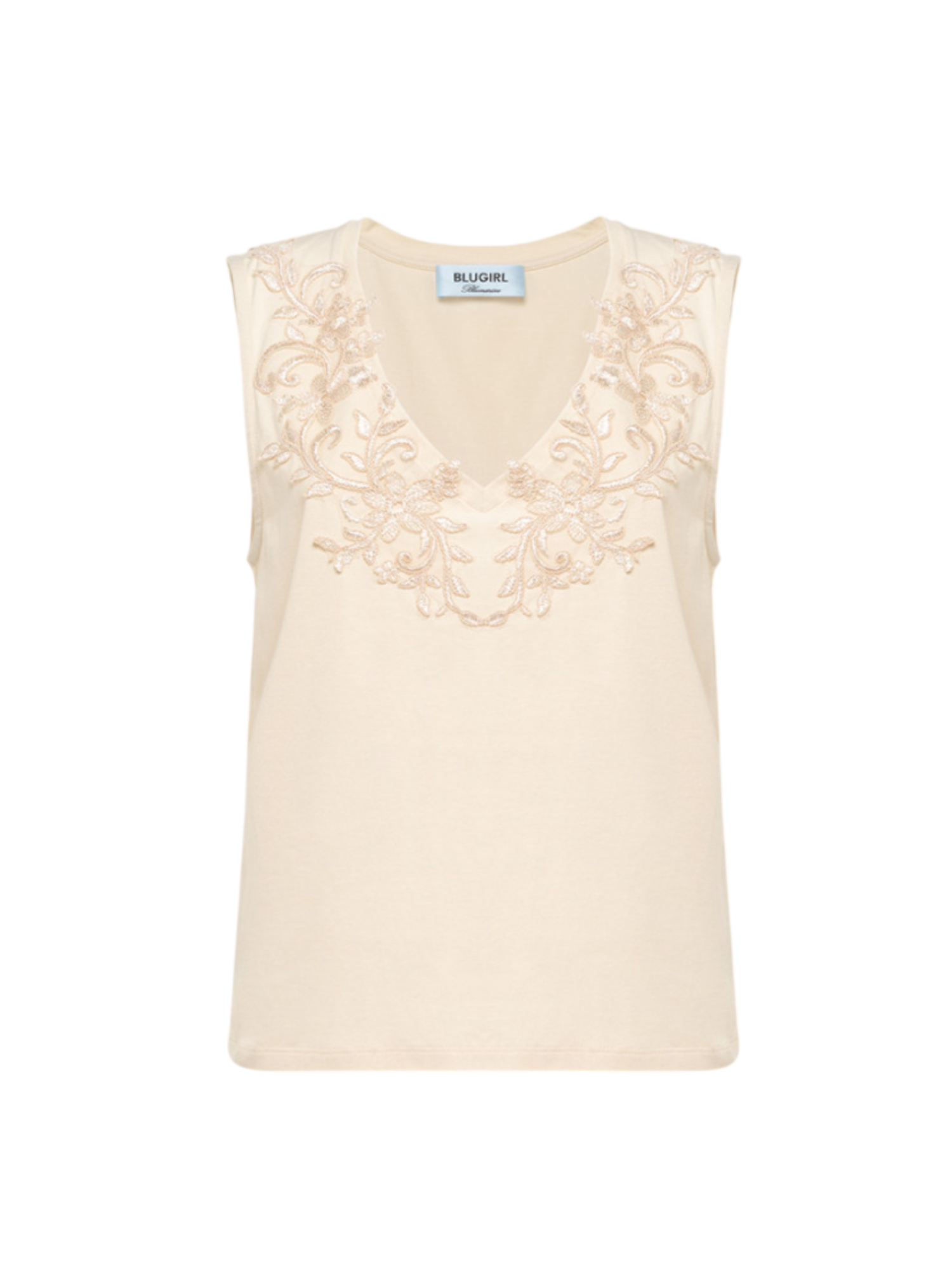 Blugirl T-shirt smanicata con ricami floreali beige chiaro RA6152J5003 21406 BLUGIRL