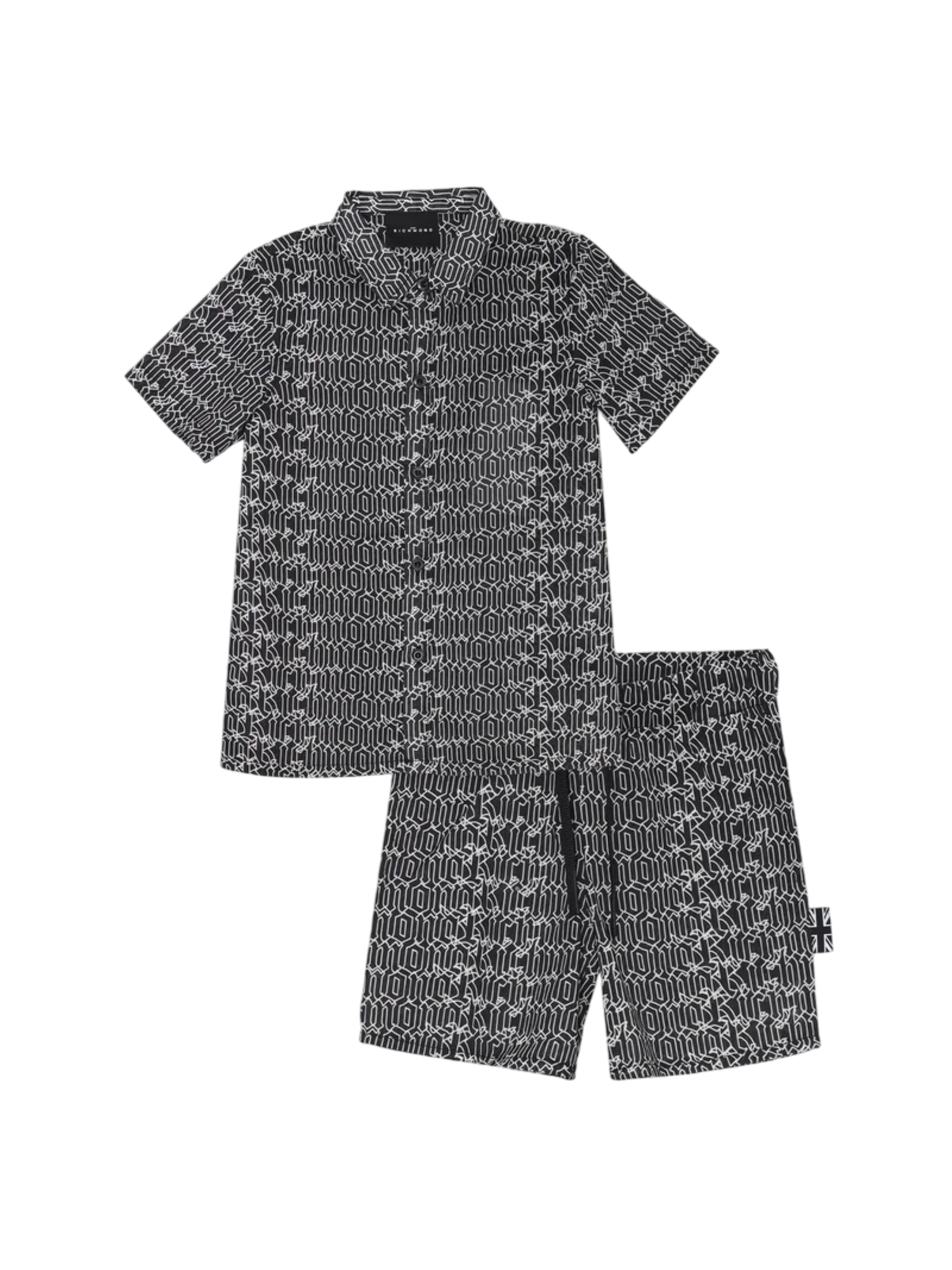 John Richmond completo camicia e bermuda in fantasia logata nero bianco RBP25023CE MOD.GOTIC John RICHMOND