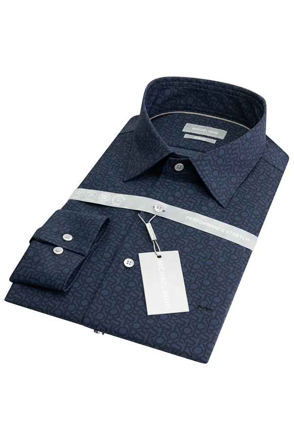 Michael Kors camicia manica lunga slim fit in fantasia logo blu MK0DS01260 M001 MICHAEL KORS