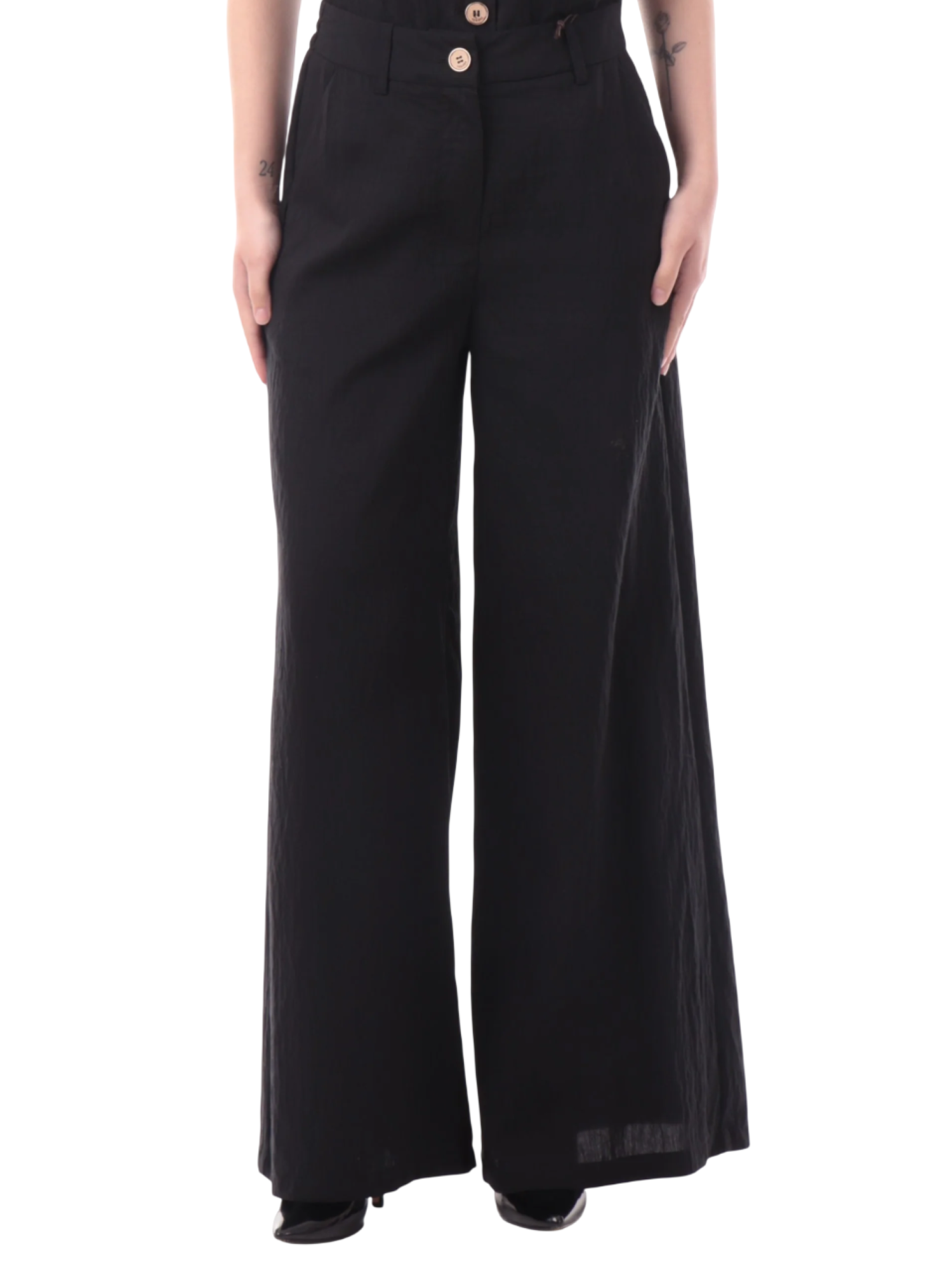 Yes Zee pantaloni palazzo misto lino nero P376-EV00 0801 YES-ZEE