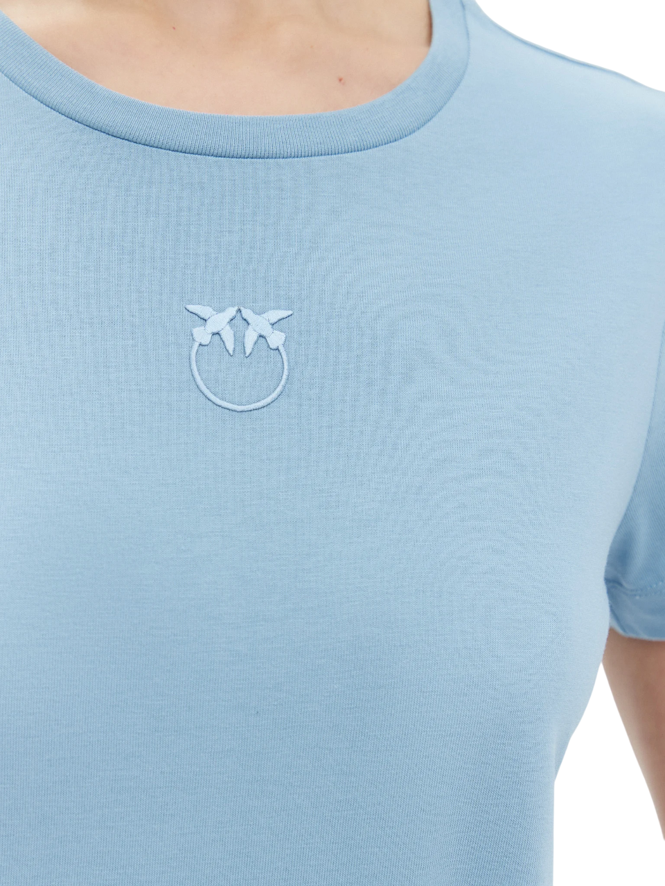 Pinko T-shirt manica corta Bussolotto con logo ricamato celeste 100355-A2HN E63 PINKO