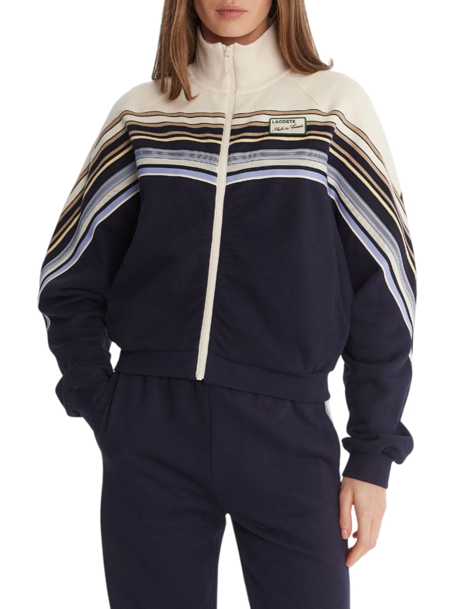 Lacoste felpa con zip donna colorblock panna blu SF5247 XCH LACOSTE