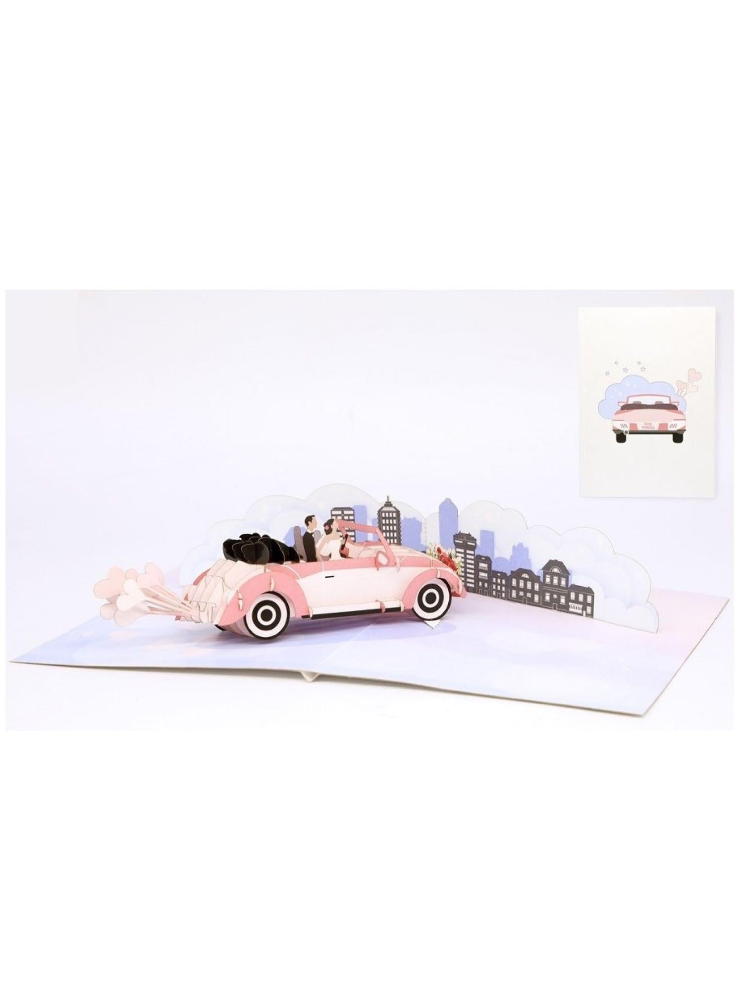 Origamo biglietto di auguri pop up per matrimonio con sposi KP061 WEDDING CAR ORIGAMO 