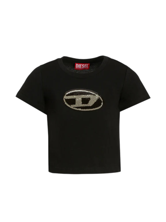Diesel T-shirt manica corta con logo paillettes nero J02371-KYAUN K900 DIESEL 