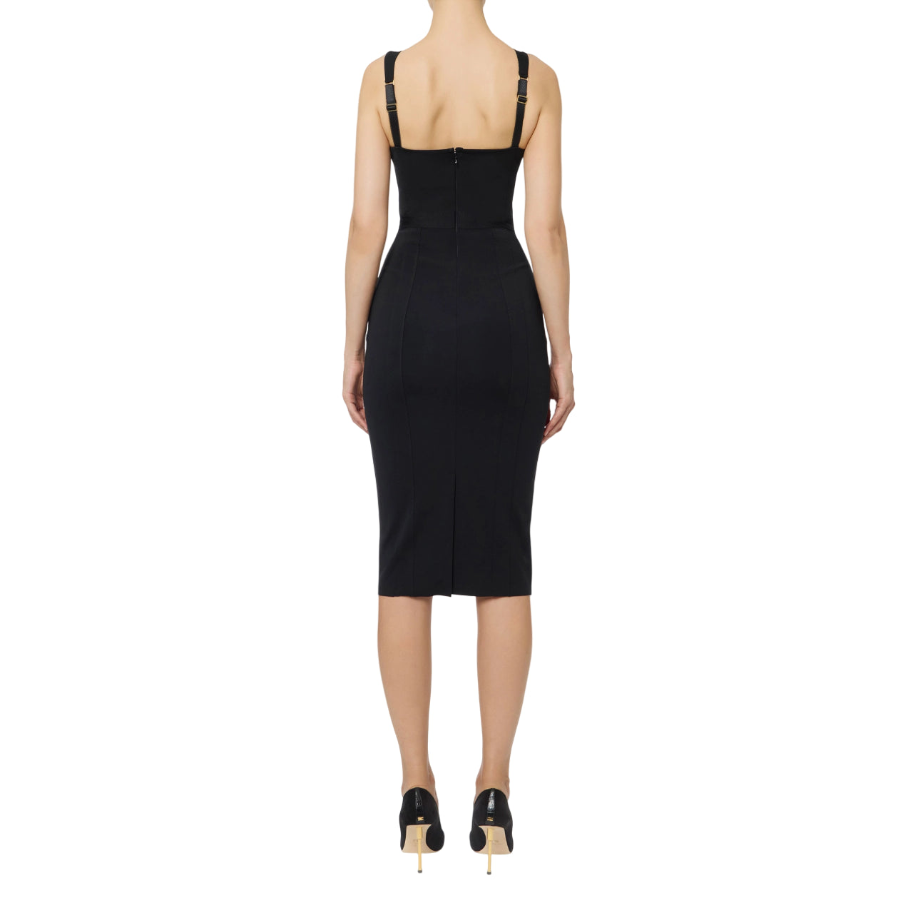 Elisabetta Franchi abito tubino con dettagli logati nero AB81056E2 110 ELISABETTA FRANCHI 