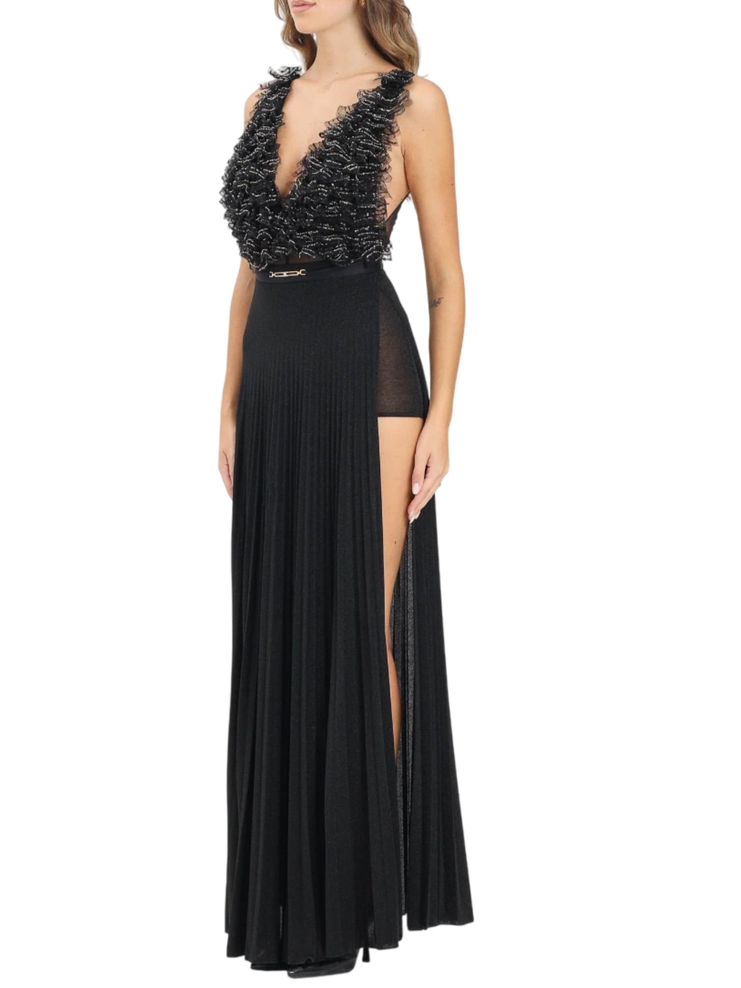Elisabetta Franchi abito elegante Red Carpet in tulle e jersey nero ABR1957E2 110 ELISABETTA FRANCHI 