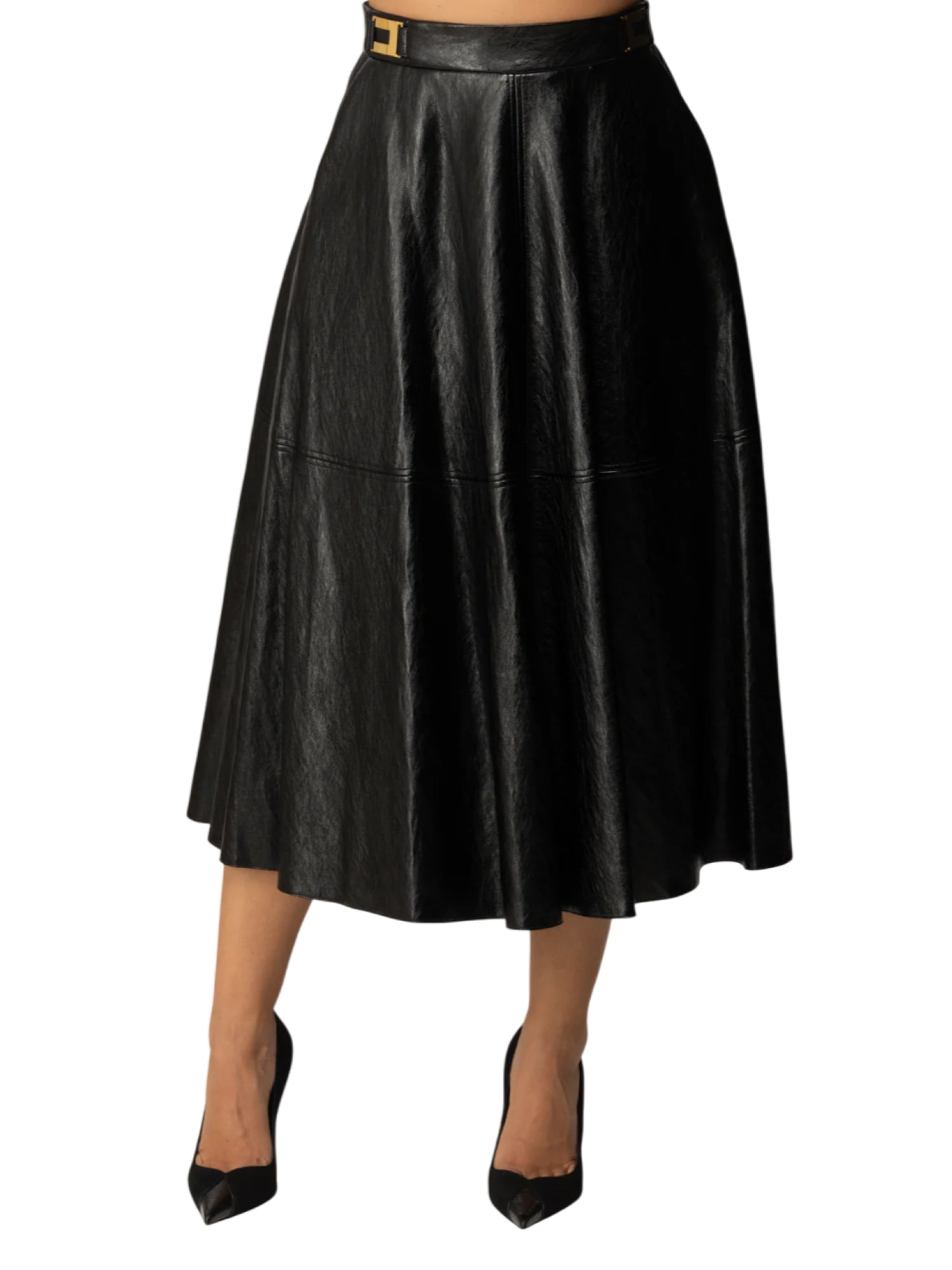 Elisabetta Franchi gonna midi in ecopelle craquelè nero GO13656E2 110 ELISABETTA FRANCHI 