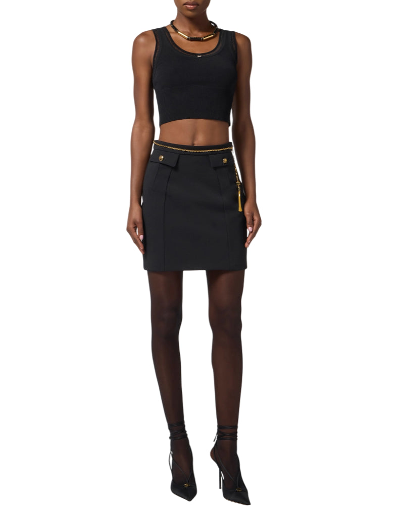 Elisabetta Franchi gonna corta in crepe nero GO14857E2 110 ELISABETTA FRANCHI 