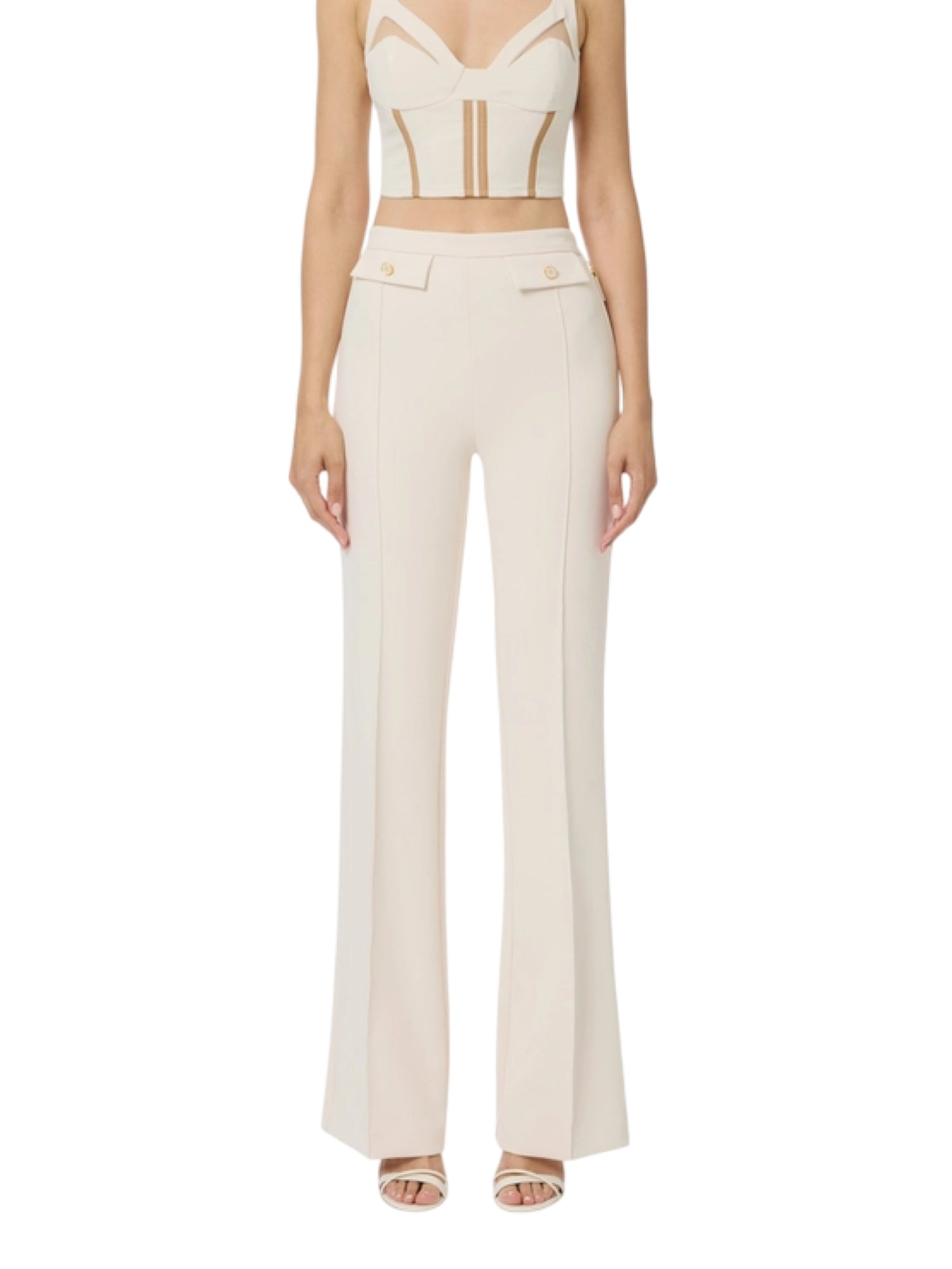 Elisabetta Franchi pantaloni a zampa in crepe panna PA12156E2 DZ9 ELISABETTA FRANCHI 