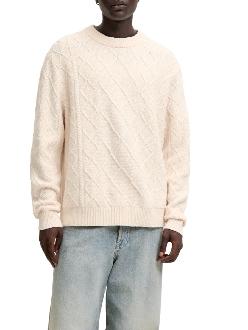 Jack&Jones maglia uomo trama a rombi panna 12283633 SEA SALT JACK&JONES 