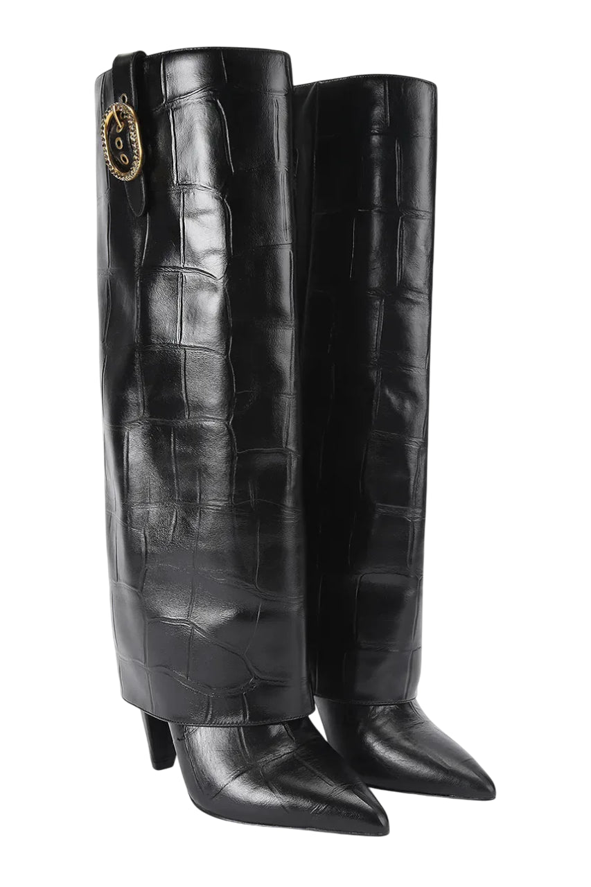 Kurt Geiger stivali alti in pelle effetto coccodrillo nero 5022300419 BLACK-CROC PRINT KURT GEIGER 
