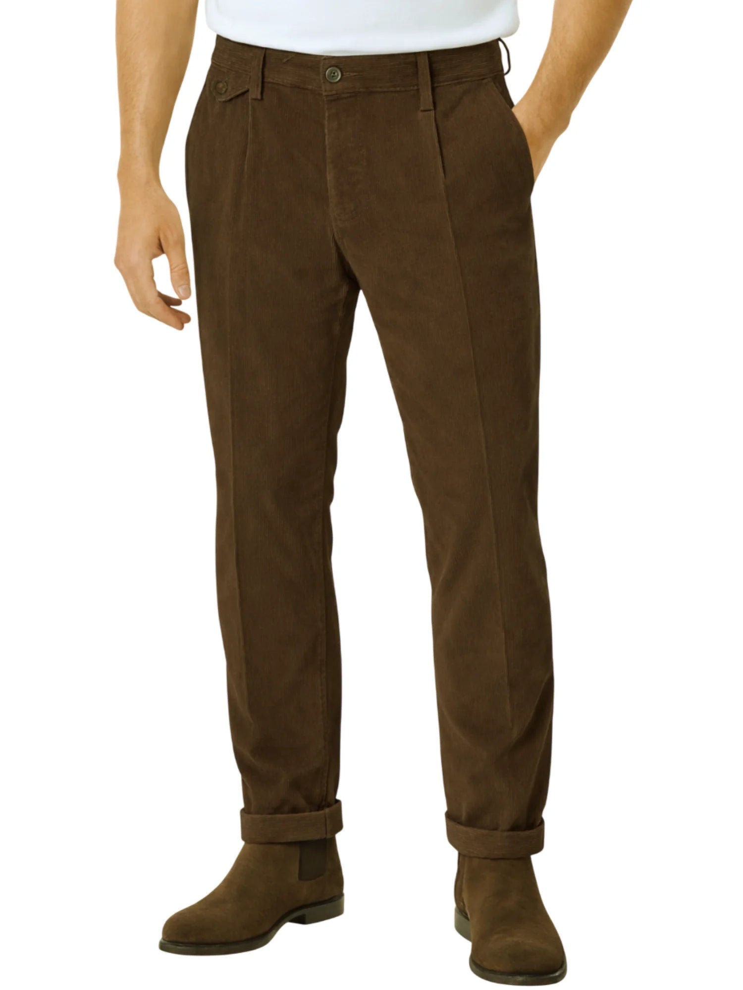 Le Braghe pantaloni uomo in velluto millerighe marrone P395-2521 FANGO Le Braghe 