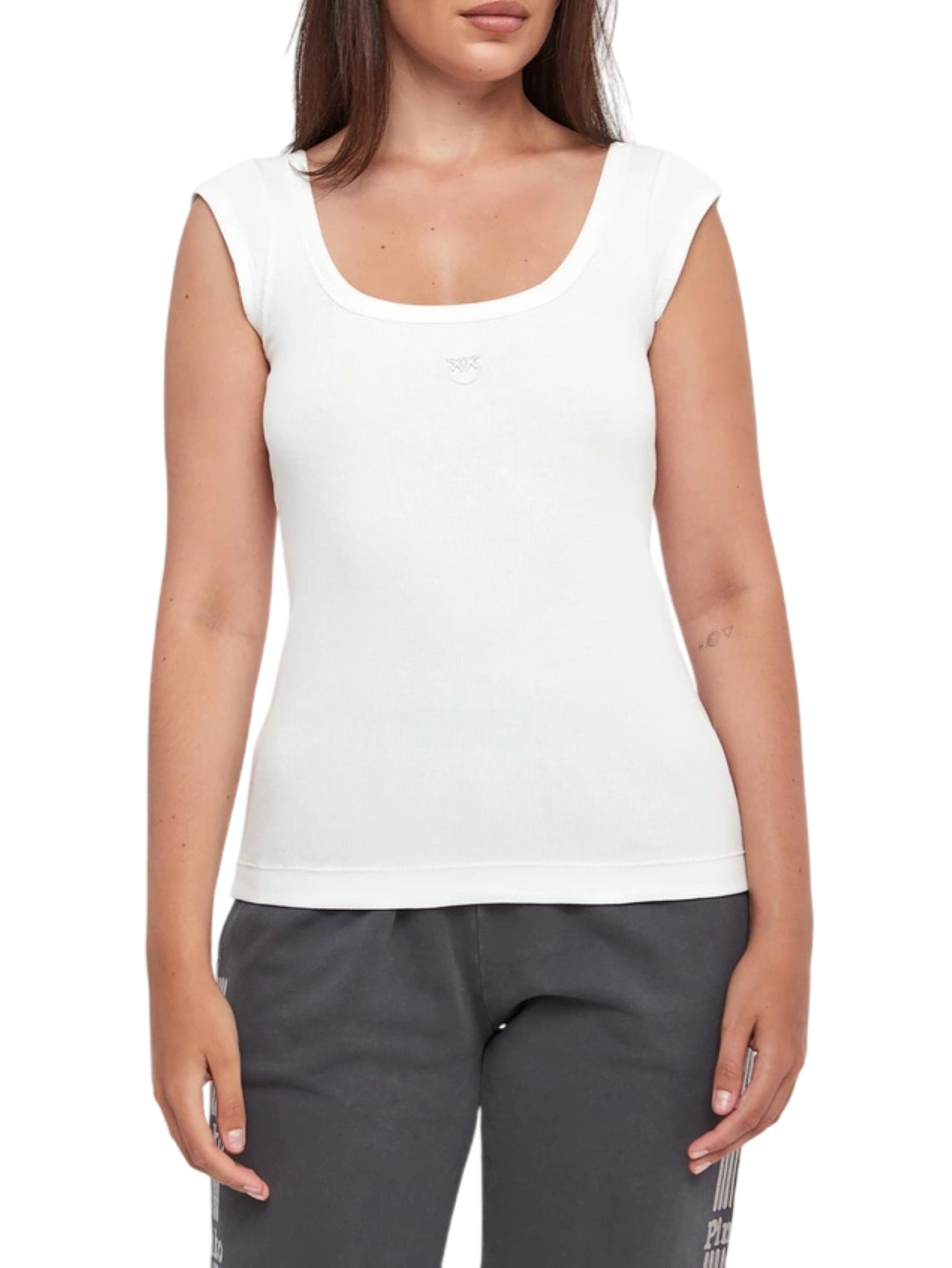 Pinko top Tenace a costine con logo bianco 105511-A2RC Z05 PINKO 