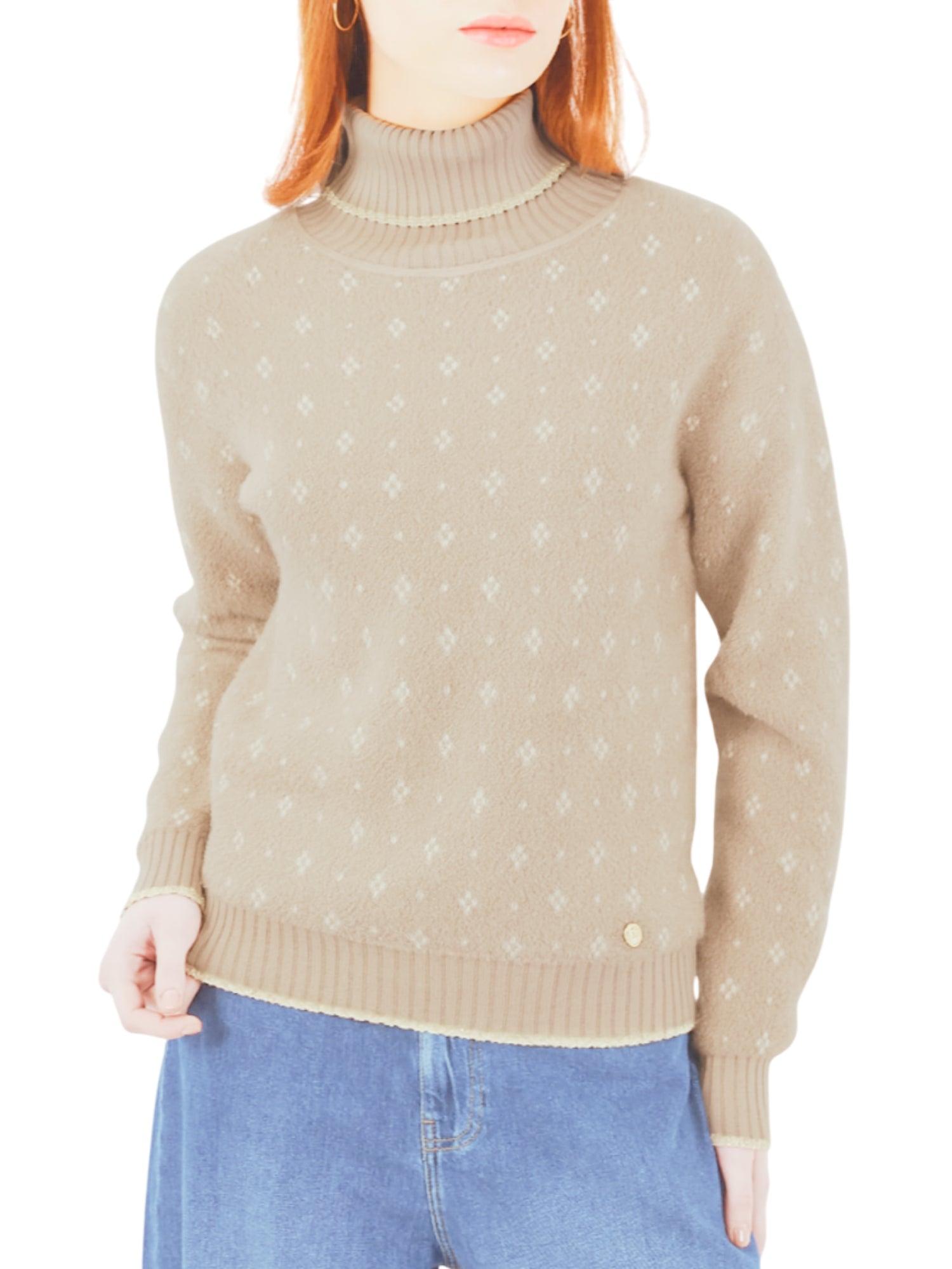 Yes Zee maglia dolcevita in tessuto furry beige M010-IS00 0222 YES-ZEE 