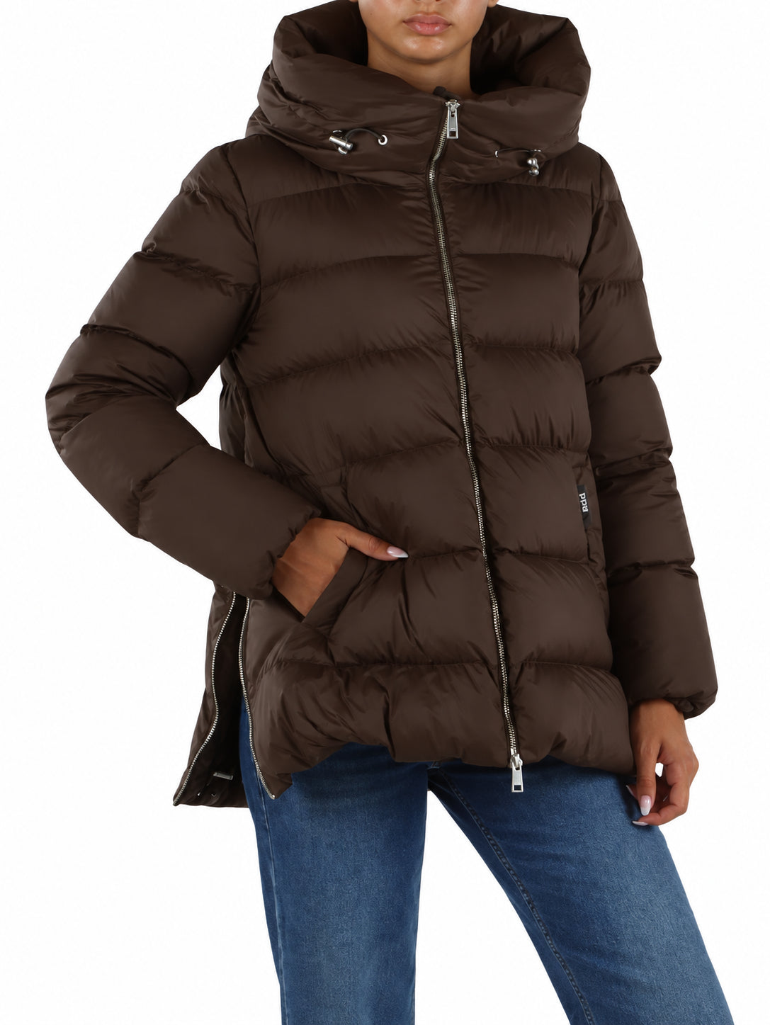Add piumino donna trapuntato con cappuccio marrone GWA443PCOC BROWN Add 