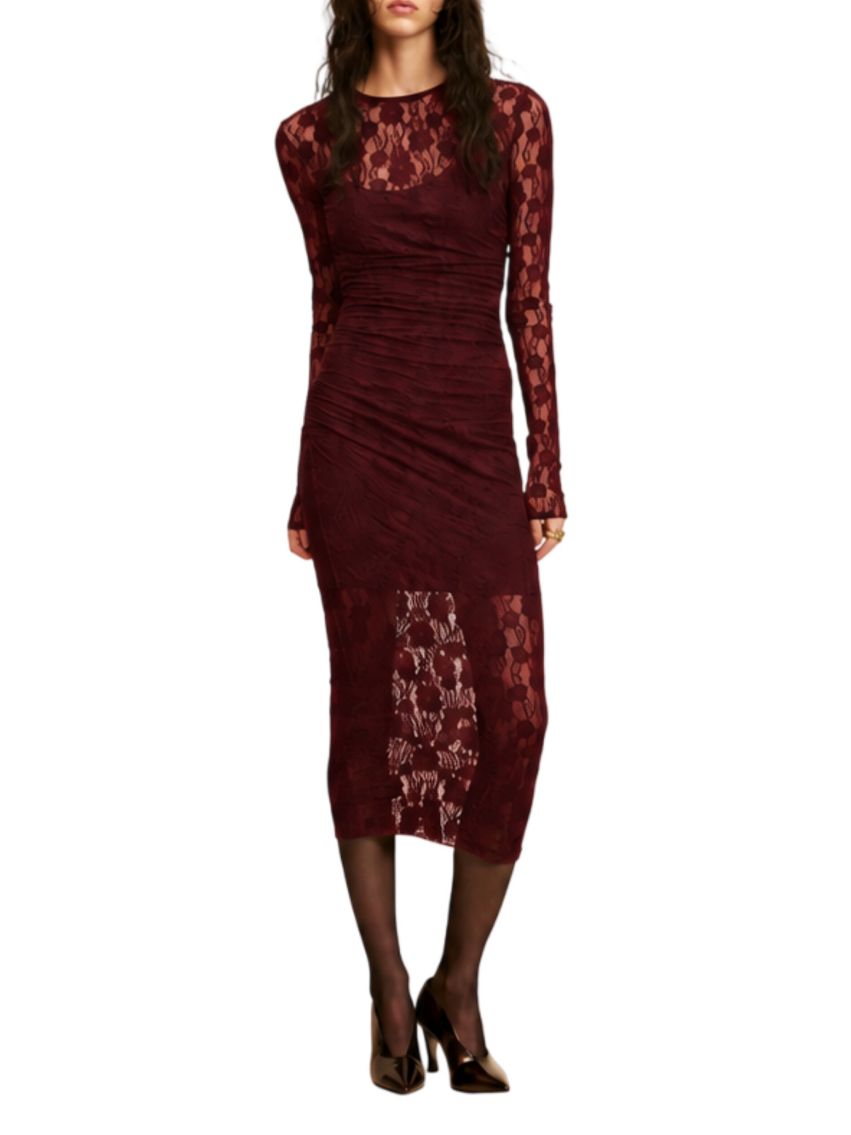 Aniye By abito midi in pizzo manica lunga Tahlia borgogna 181345 02514 ANIYE BY 
