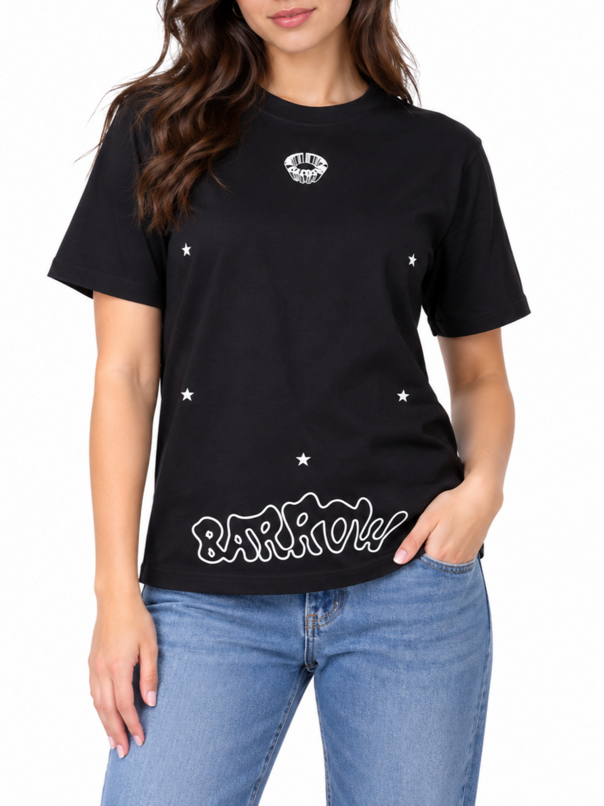Barrow T-shirt manica corta donna con logo e applicazioni gioiello nero F6BWUATH057 110 BARROW 