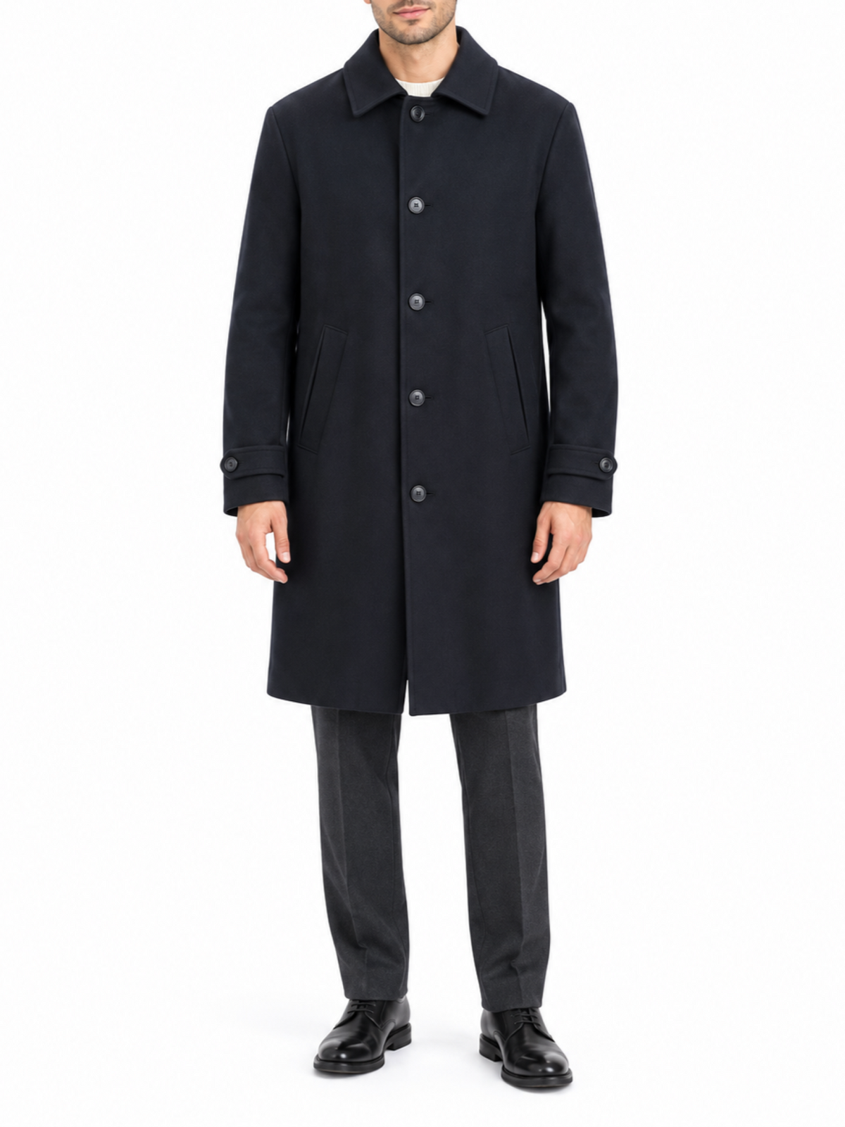 Bicolore cappotto lungo uomo in panno misto lana nero R4234-GHENT NERO Bicolore 