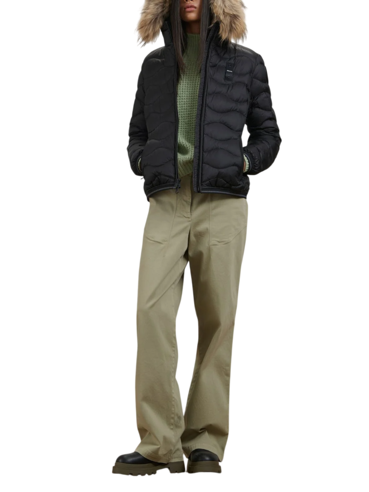 Blauer piumino donna Aldie con cappuccio e pelliccia nero 26WBLDC03034-006047 999EI BLAUER 