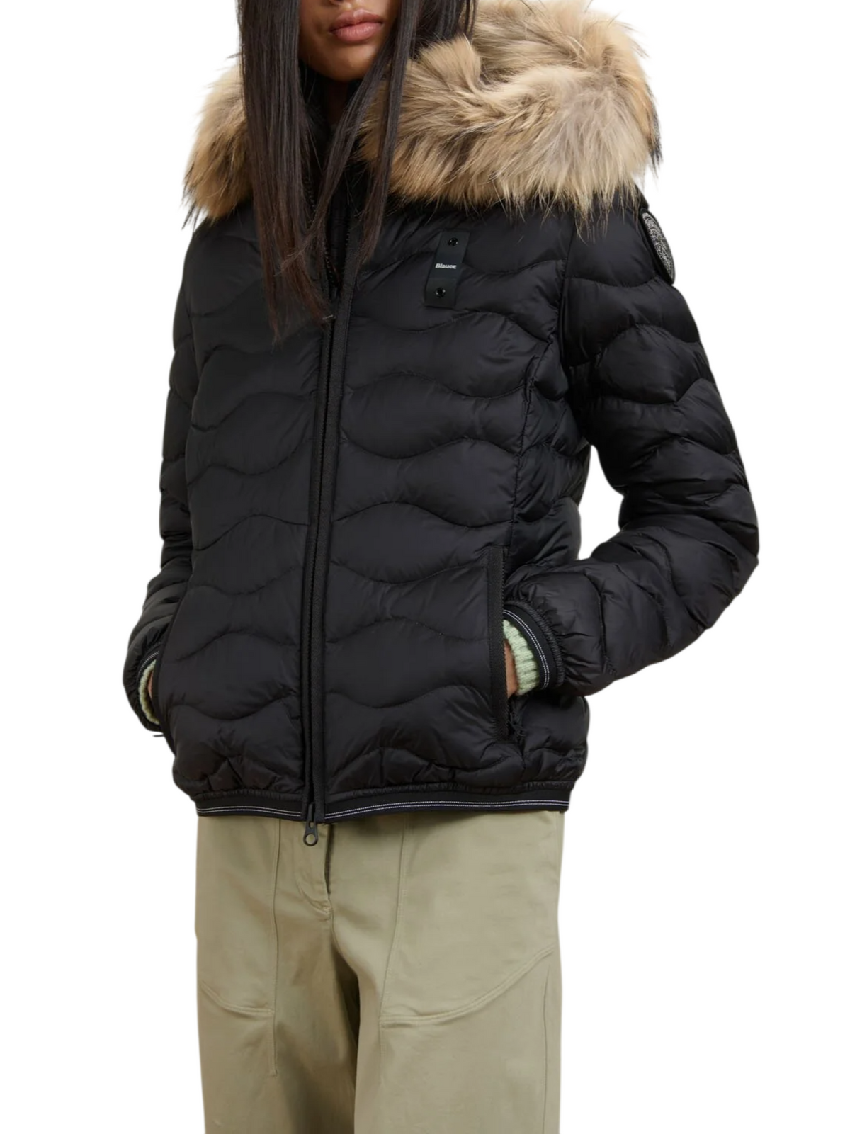 Blauer piumino donna Aldie con cappuccio e pelliccia nero 26WBLDC03034-006047 999EI BLAUER 