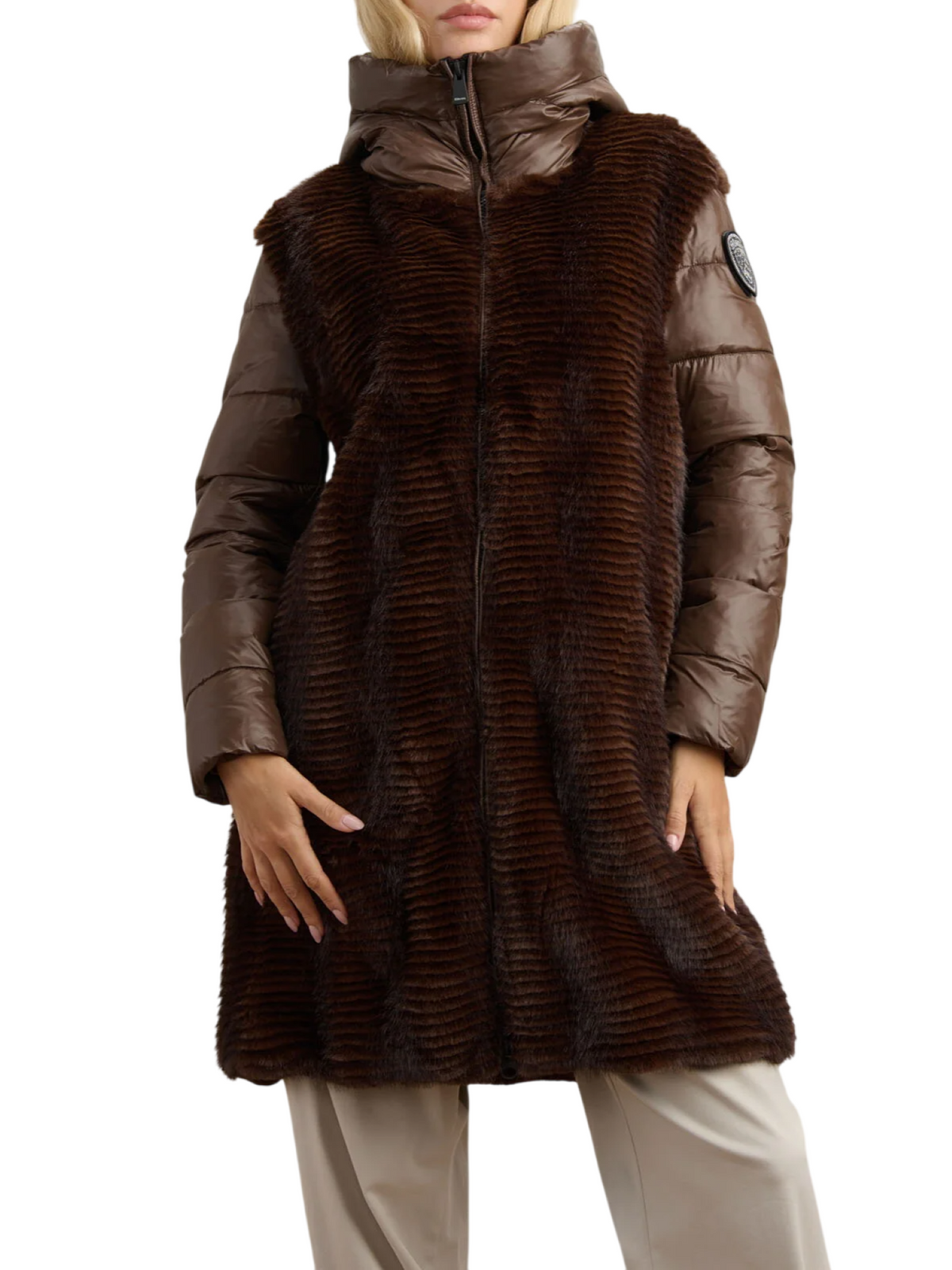 Blauer piumino lungo donna Aspen in ecopelliccia e nylon marrone 26WBLDK01223-007685 30B BLAUER 