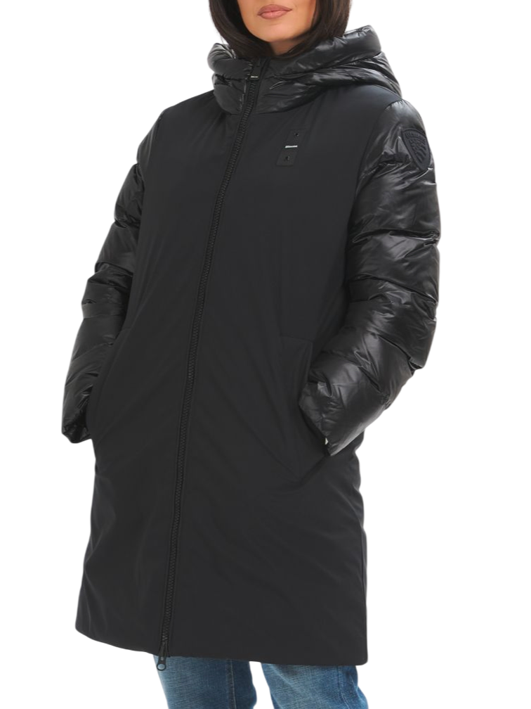 Blauer piumino lungo donna Sawyer con cappuccio nero 26WBLDK03413-005480 999 BLAUER 