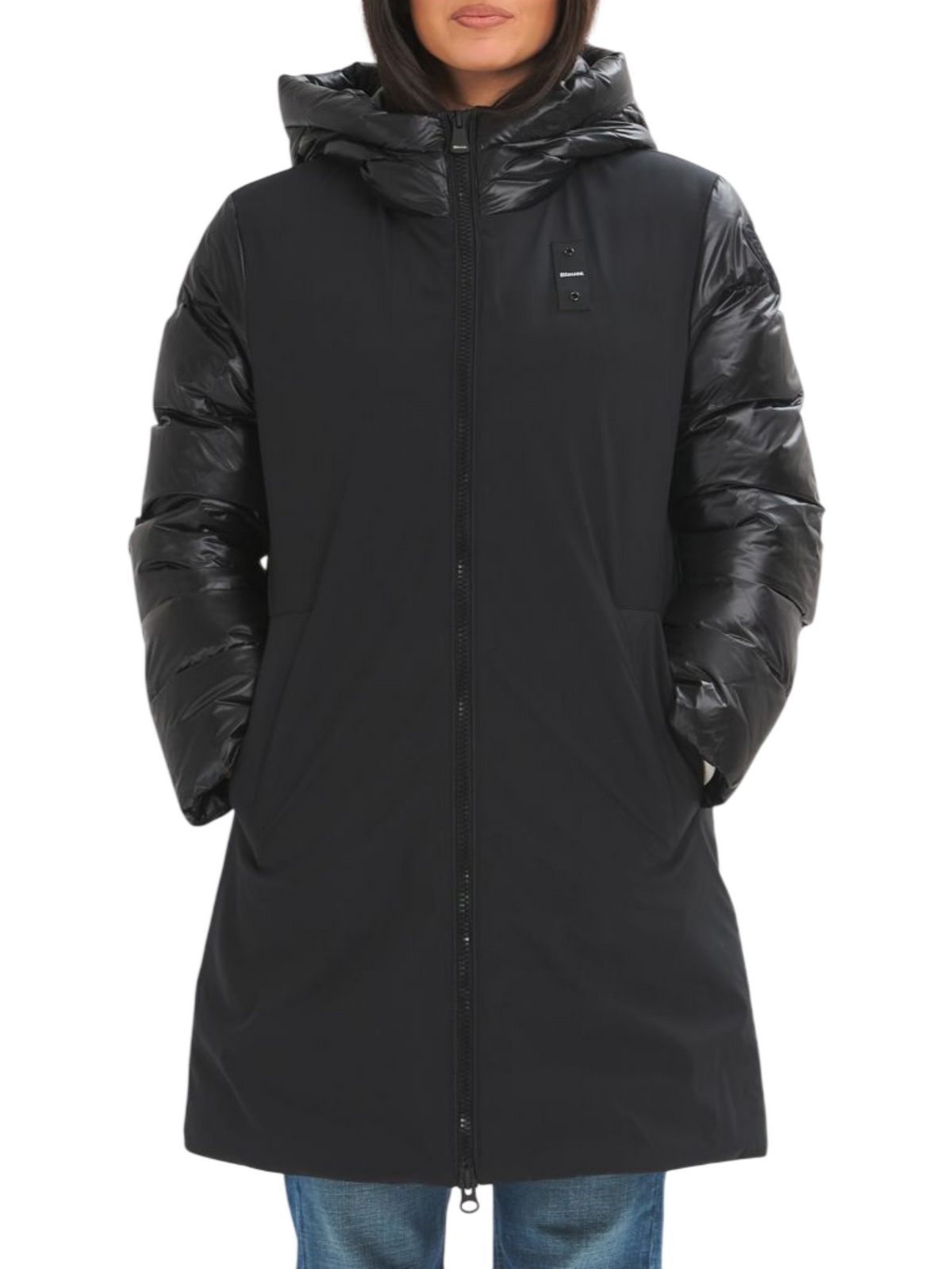 Blauer piumino lungo donna Sawyer con cappuccio nero 26WBLDK03413-005480 999 BLAUER 