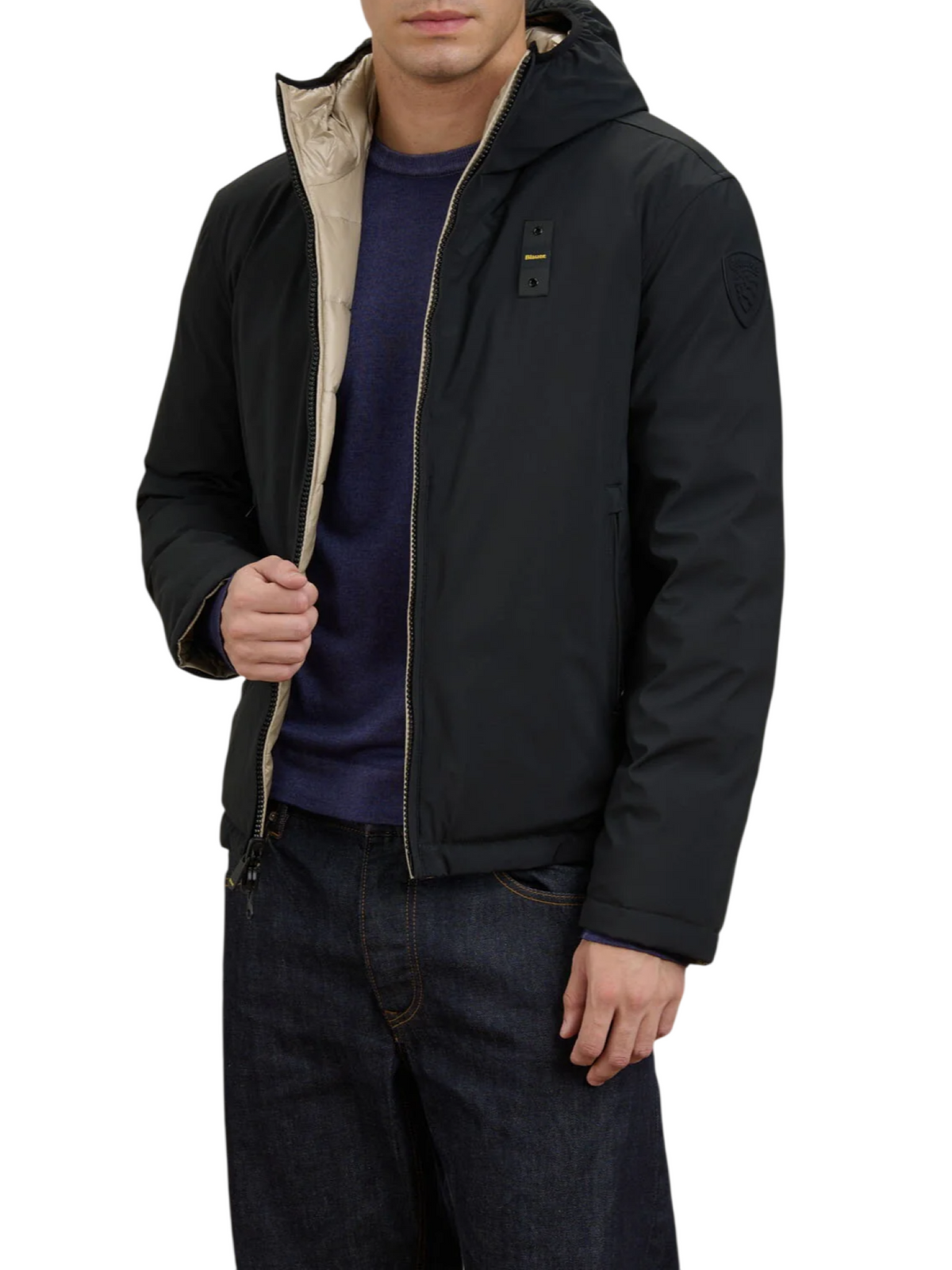 Blauer giubbino imbottito reversibile Ballard uomo con cappuccio nero beige 26WBLUC06063-005480 999 BLAUER 