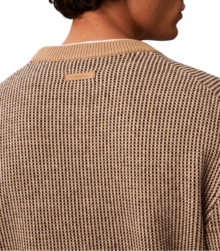 Calvin Klein maglia uomo misto lana a costine beige nero LV04LH310G HMS Calvin Klein 