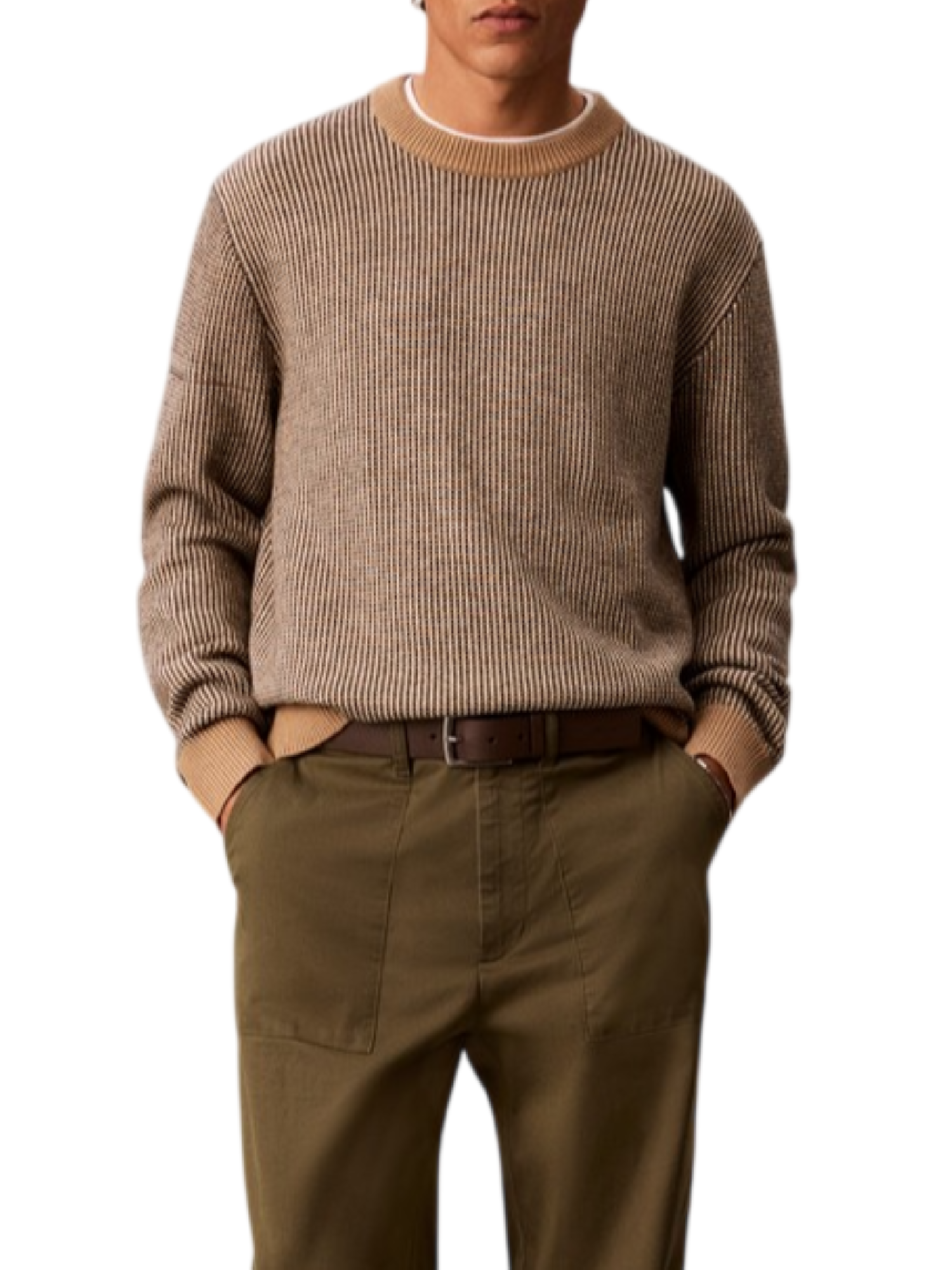 Calvin Klein maglia uomo misto lana a costine beige nero LV04LH310G HMS Calvin Klein 