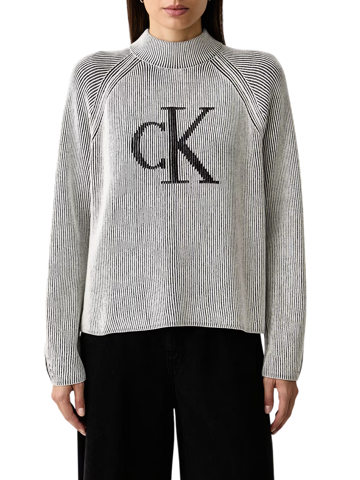 Calvin Klein Jeans maglia lupetto donna bicolor con logo nero bianco LV047H317G UB1 Calvin Klein Jeans 