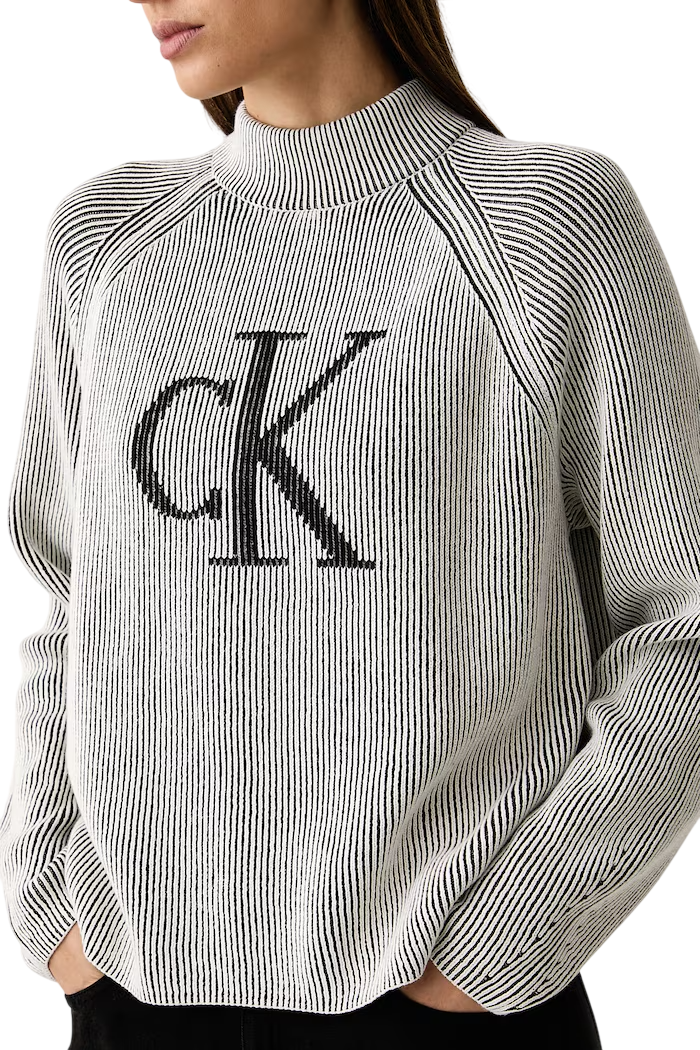 Calvin Klein Jeans maglia lupetto donna bicolor con logo nero bianco LV047H317G UB1 Calvin Klein Jeans 