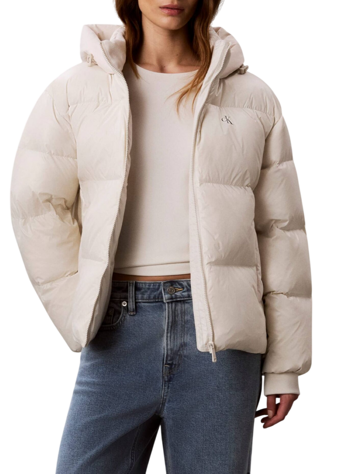 Calvin Klein Jeans piumino donna trapuntato con cappuccio panna LV047H514G 67U Calvin Klein Jeans 