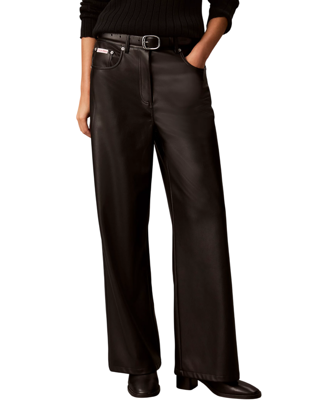 Calvin Klein Jeans pantaloni palazzo donna in ecopelle nero LV047H629G UB1 Calvin Klein Jeans 
