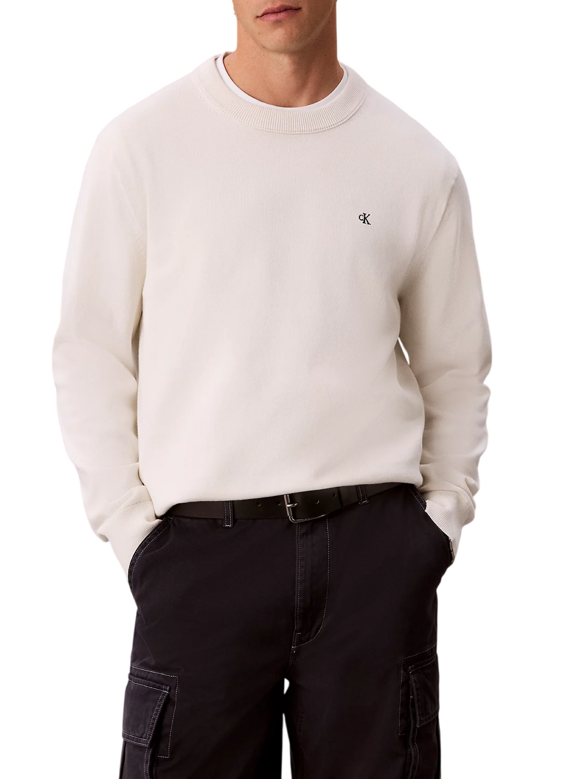 Calvin Klein Jeans maglia girocollo uomo in cotone con logo bianco latte LV04RH325G YAS Calvin Klein Jeans 