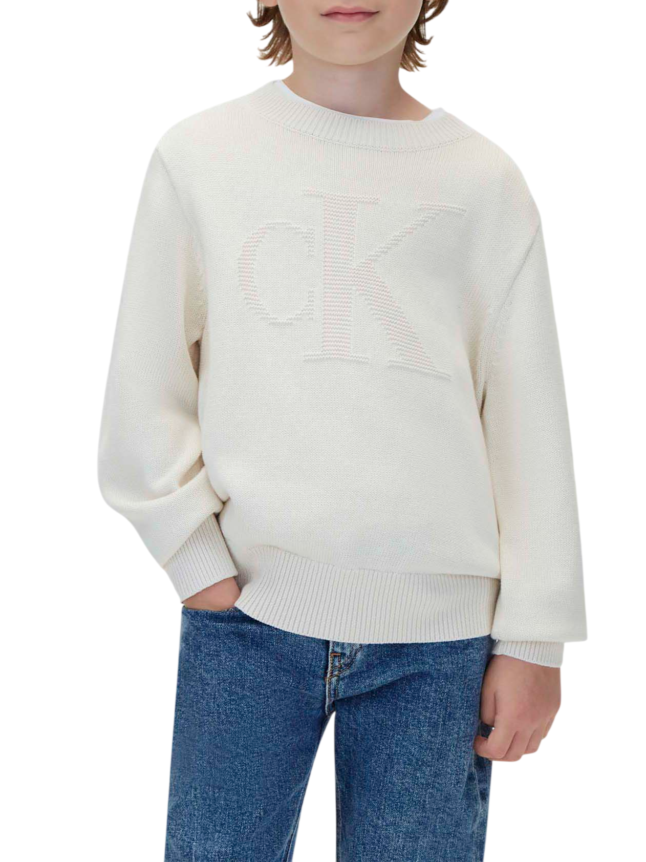 Calvin Klein Jeans maglia bambino con logo jaquard ecrù LVCKFJF04B CKS Calvin Klein Jeans 