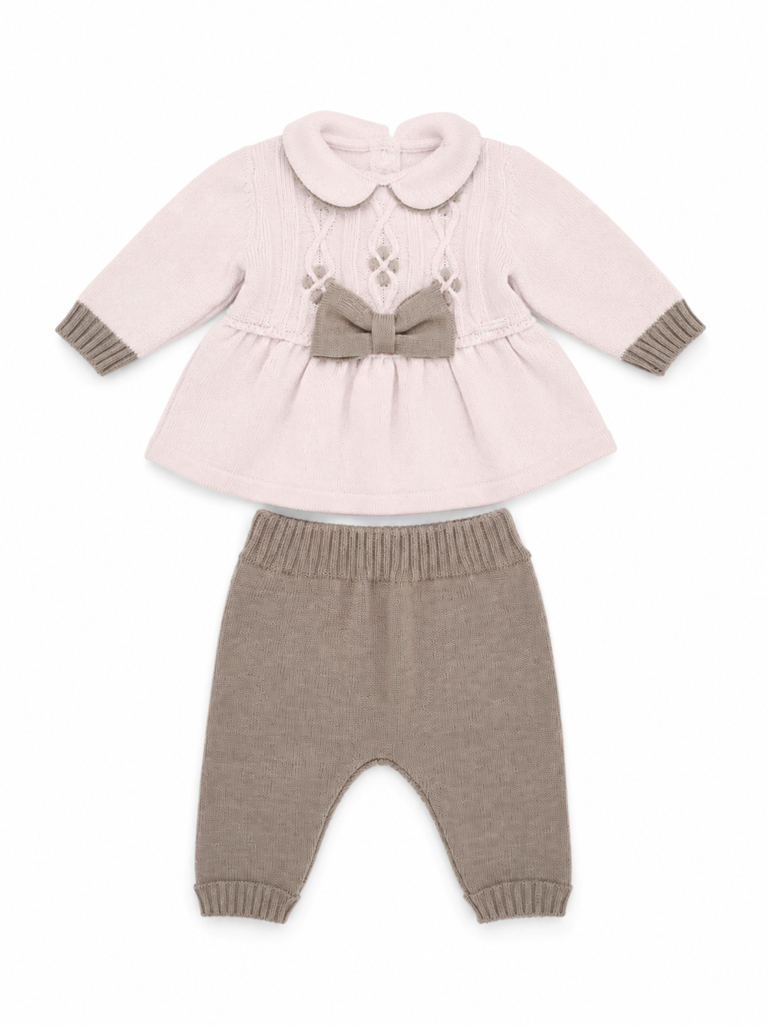 Colori Chiari completo neonata in lana maglia e pantaloni rosa tortora FF218590-4977 8224 COLORICHIARI 