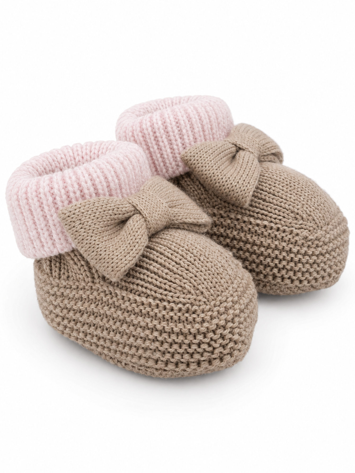 Colori Chiari babbucce neonata in lana con fiocco tortora rosa FF758588-4977 8224 COLORICHIARI 