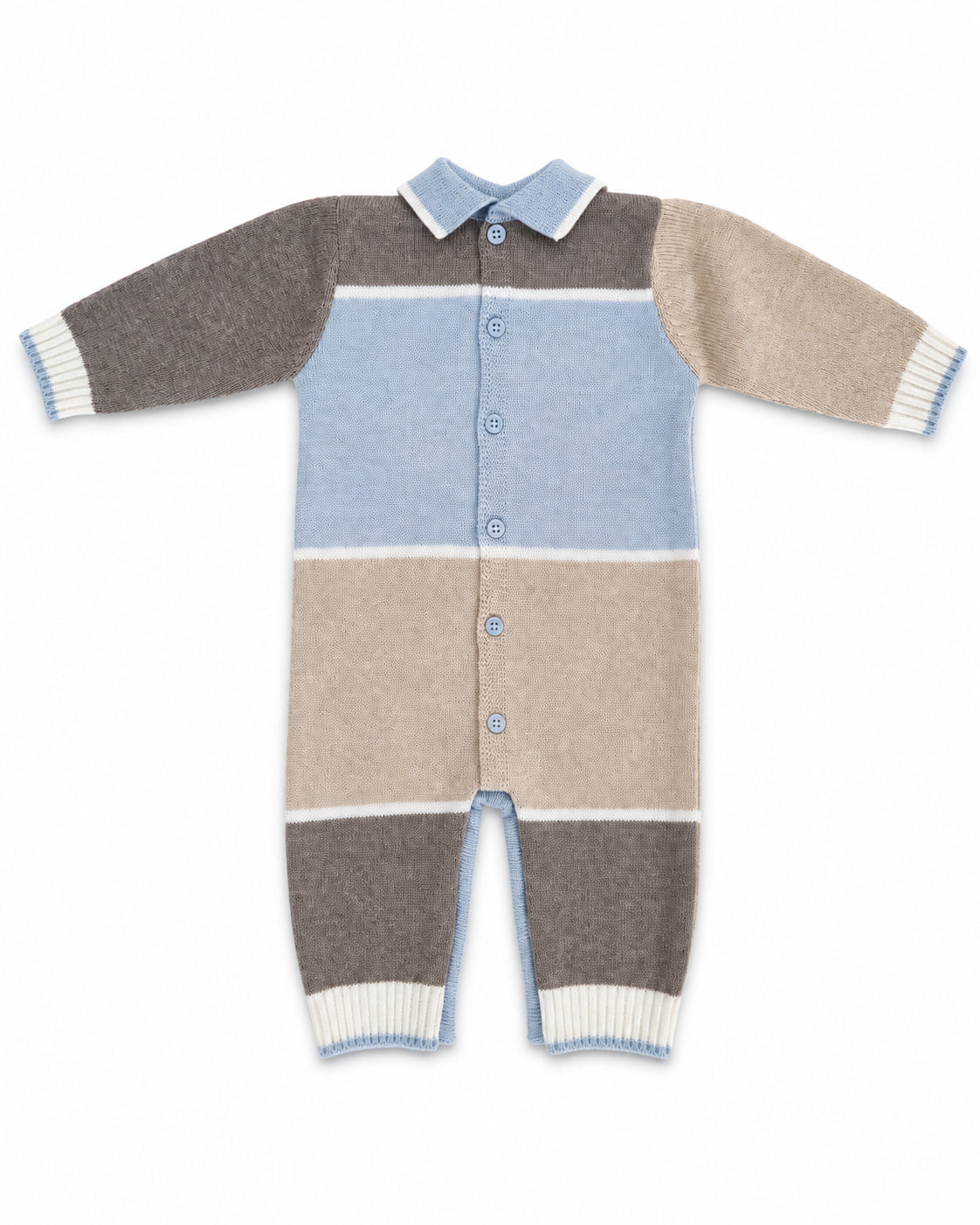 Colori Chiari tutina neonato in lana colorblock con orsetto beige celeste MF168596-2088 5123 COLORICHIARI 