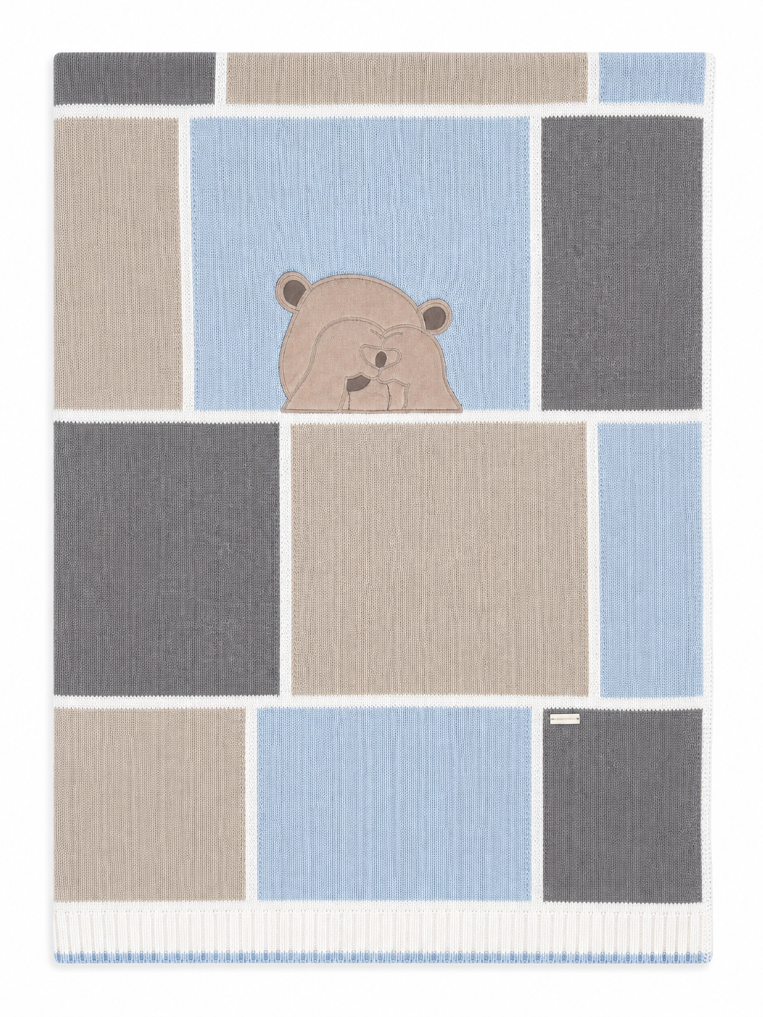 Colori Chiari coperta neonato colorblock con orsetto in lana celeste beige MF778595-2088 5123 COLORICHIARI 