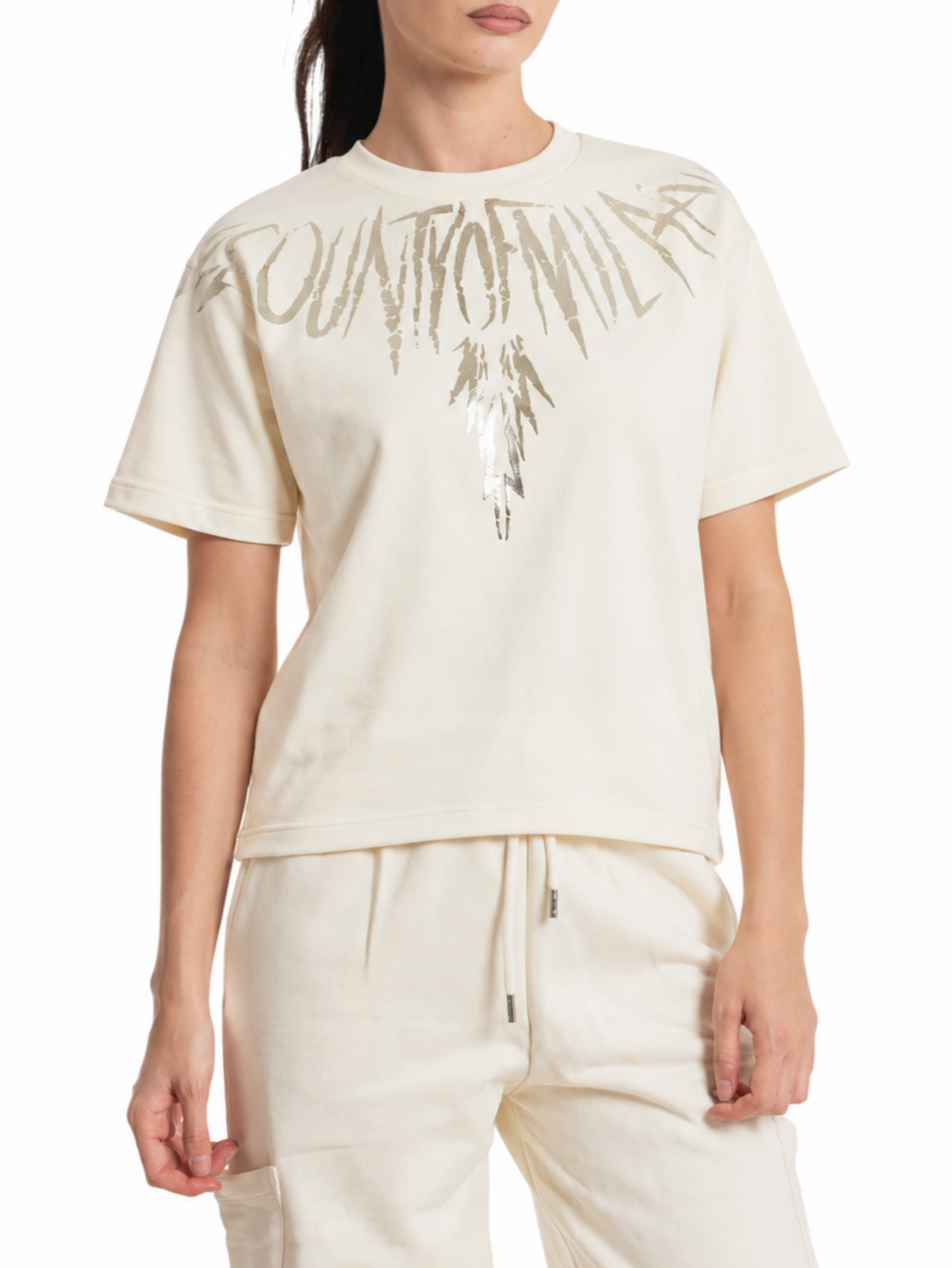 County of Milan T-shirt donna manica corta stampa laminata panna CM30234 LATTE COUNTY OF MILAN 