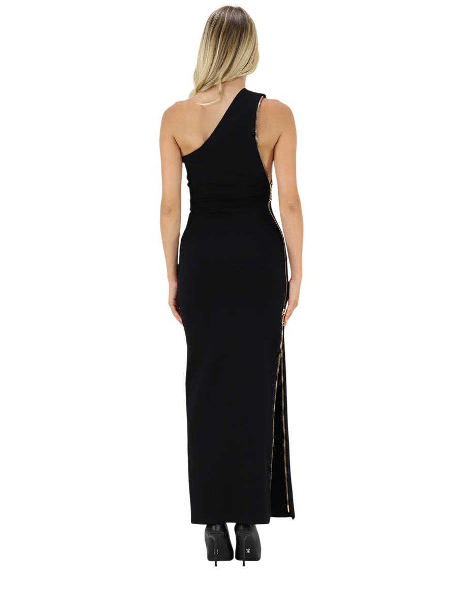 Elisabetta Franchi abito monospalla lungo con cerniera nero AM07B66 110 ELISABETTA FRANCHI 