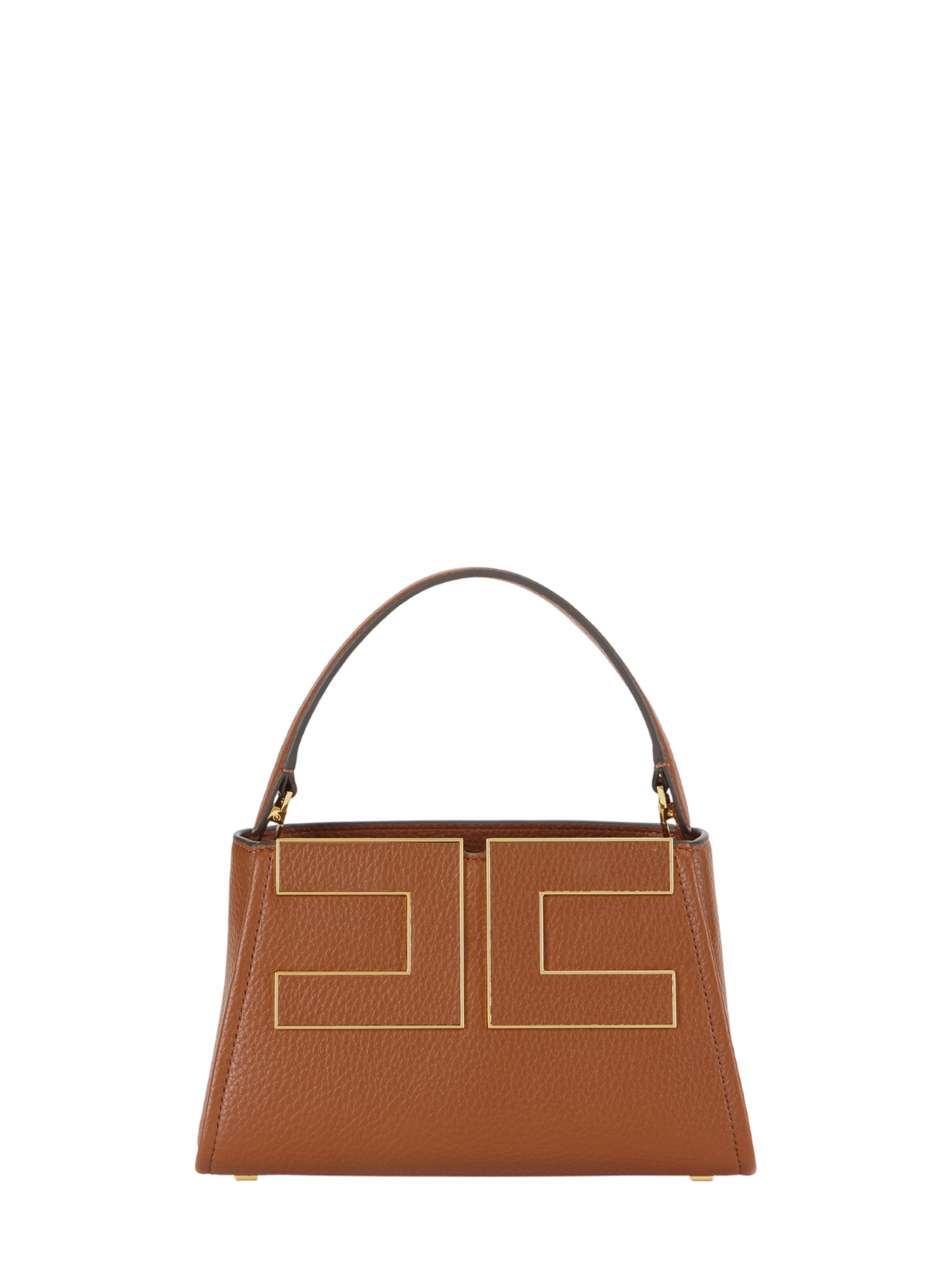 Elisabetta Franchi borsa a mano con tracolla placca logo marrone cuoio BS07A66 FK3 ELISABETTA FRANCHI 
