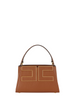 Elisabetta Franchi borsa a mano con tracolla placca logo marrone cuoio