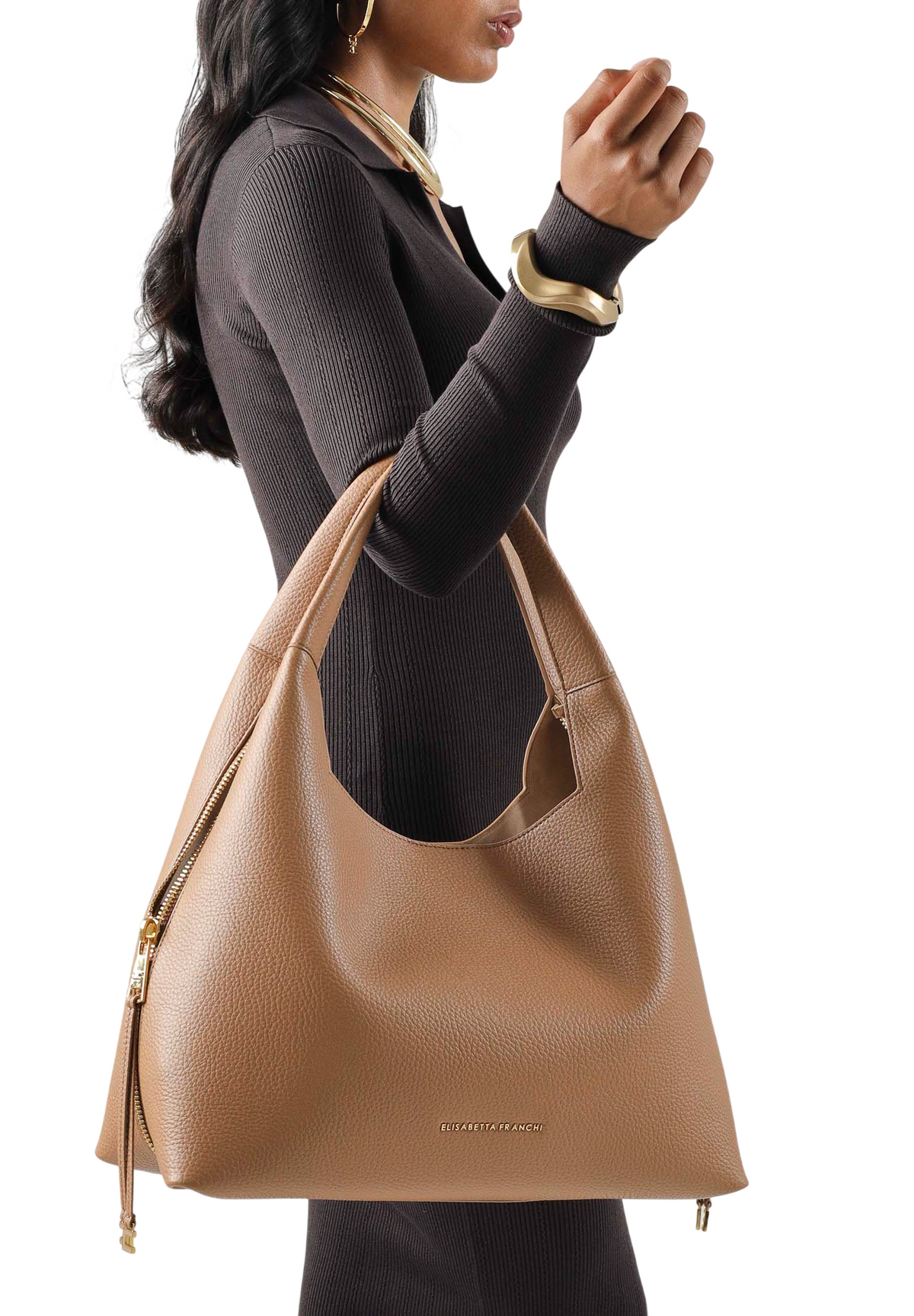 Elisabetta Franchi borsa hobo in ecopelle martellata con charms cuoio BS23A66 AI6 ELISABETTA FRANCHI 