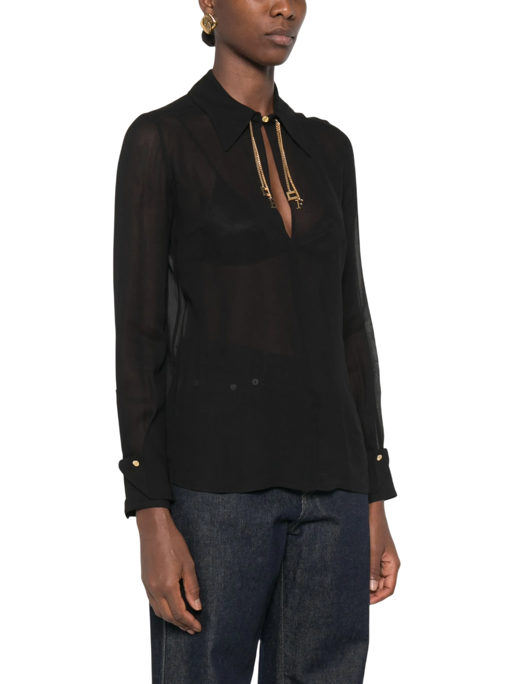 Elisabetta Franchi camicia donna in georgette con charms nero CA19466 110 ELISABETTA FRANCHI 