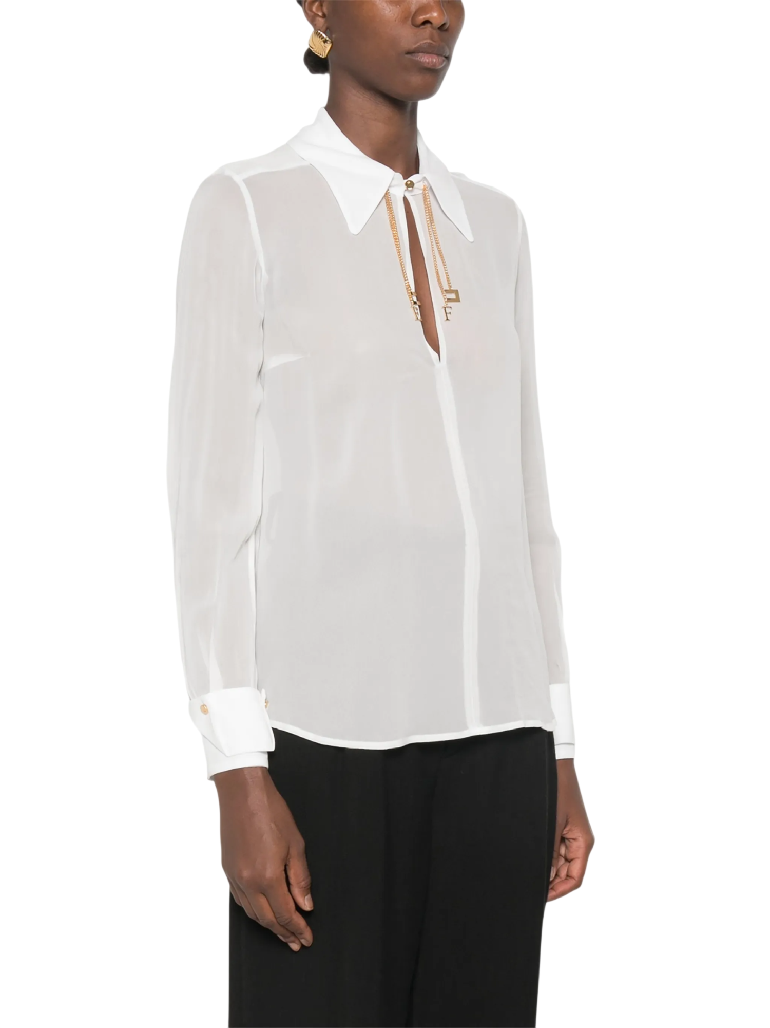 Elisabetta Franchi camicia donna in georgette con charms avorio CA19466 360 ELISABETTA FRANCHI 